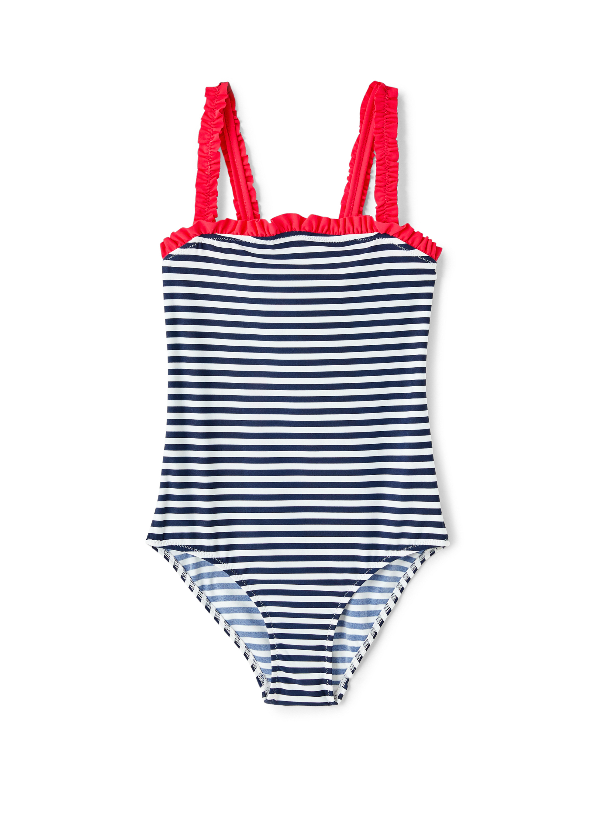 Striped one-piece swimsuit with ruffles - White | Il Gufo