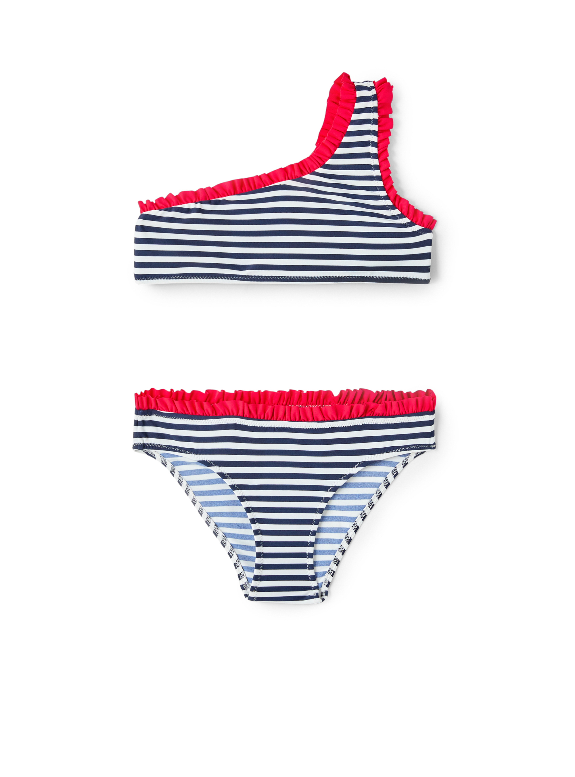 Striped bikini with ruffles - White | Il Gufo