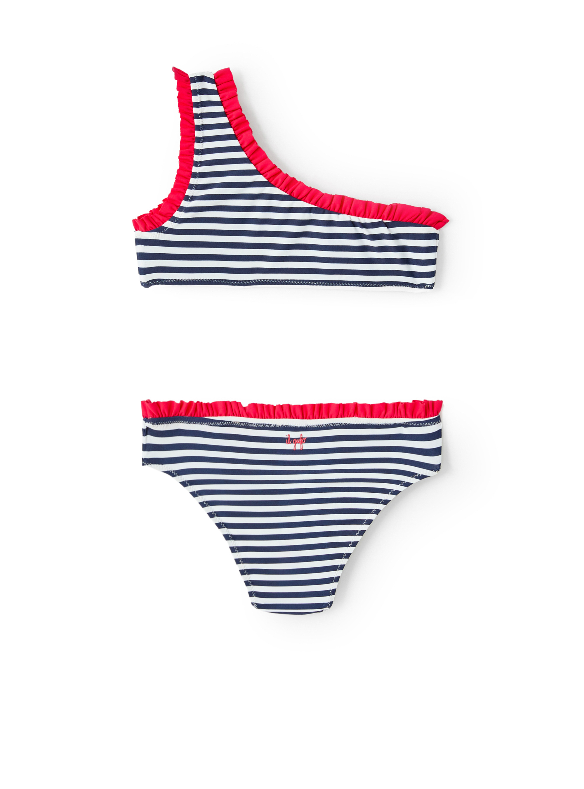 Striped bikini with ruffles - White | Il Gufo