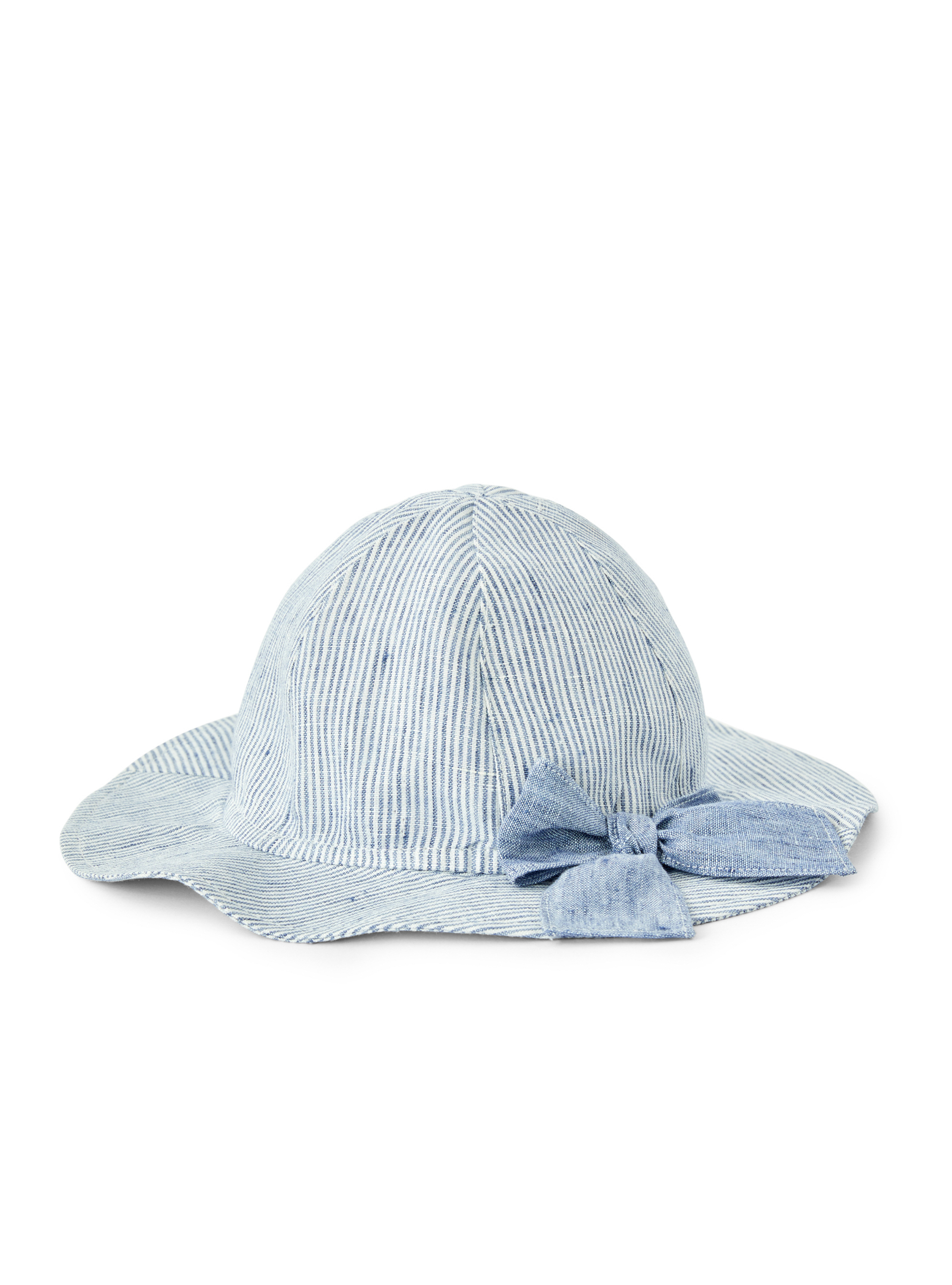 Striped linen hat with bow - Blue | Il Gufo