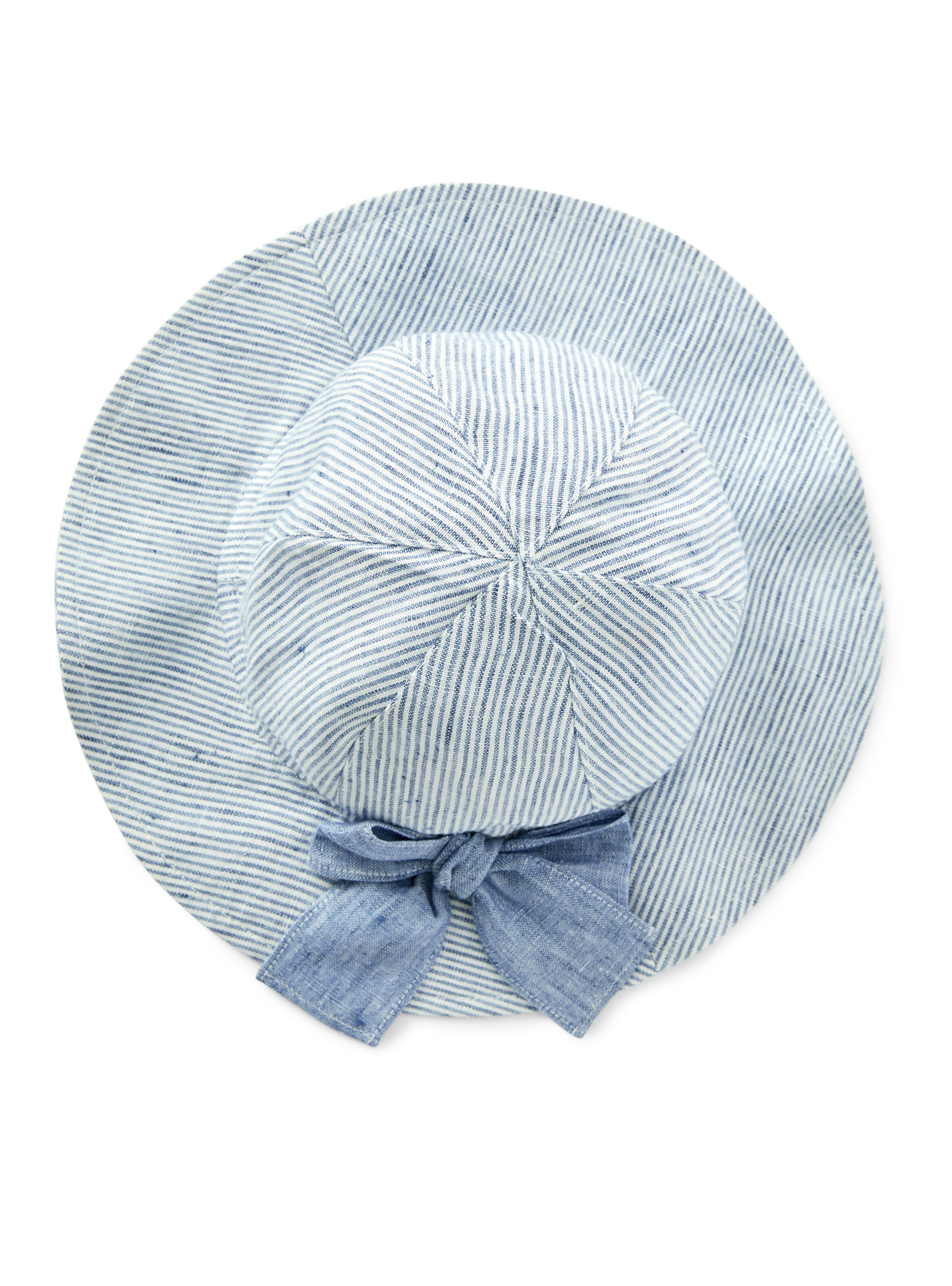 Striped linen hat with bow - Blue | Il Gufo