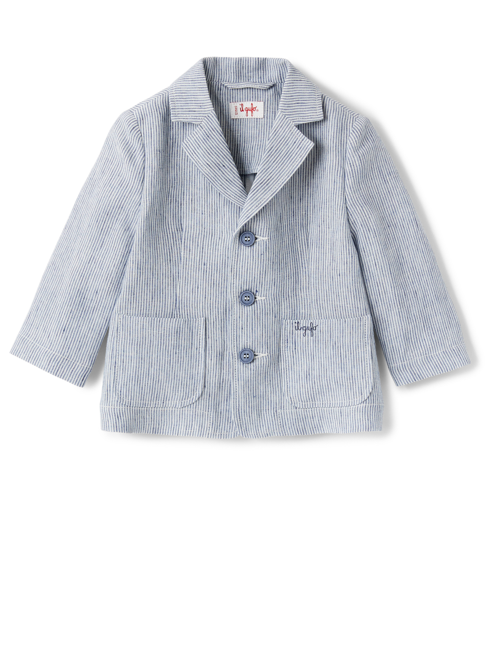 Striped linen baby boy jacket - Blue | Il Gufo