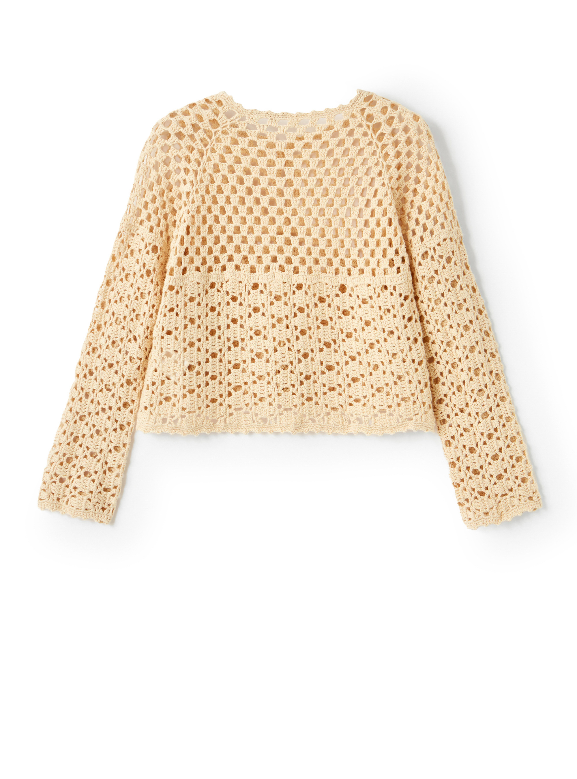Organic cotton crochet cardigan - Beige | Il Gufo