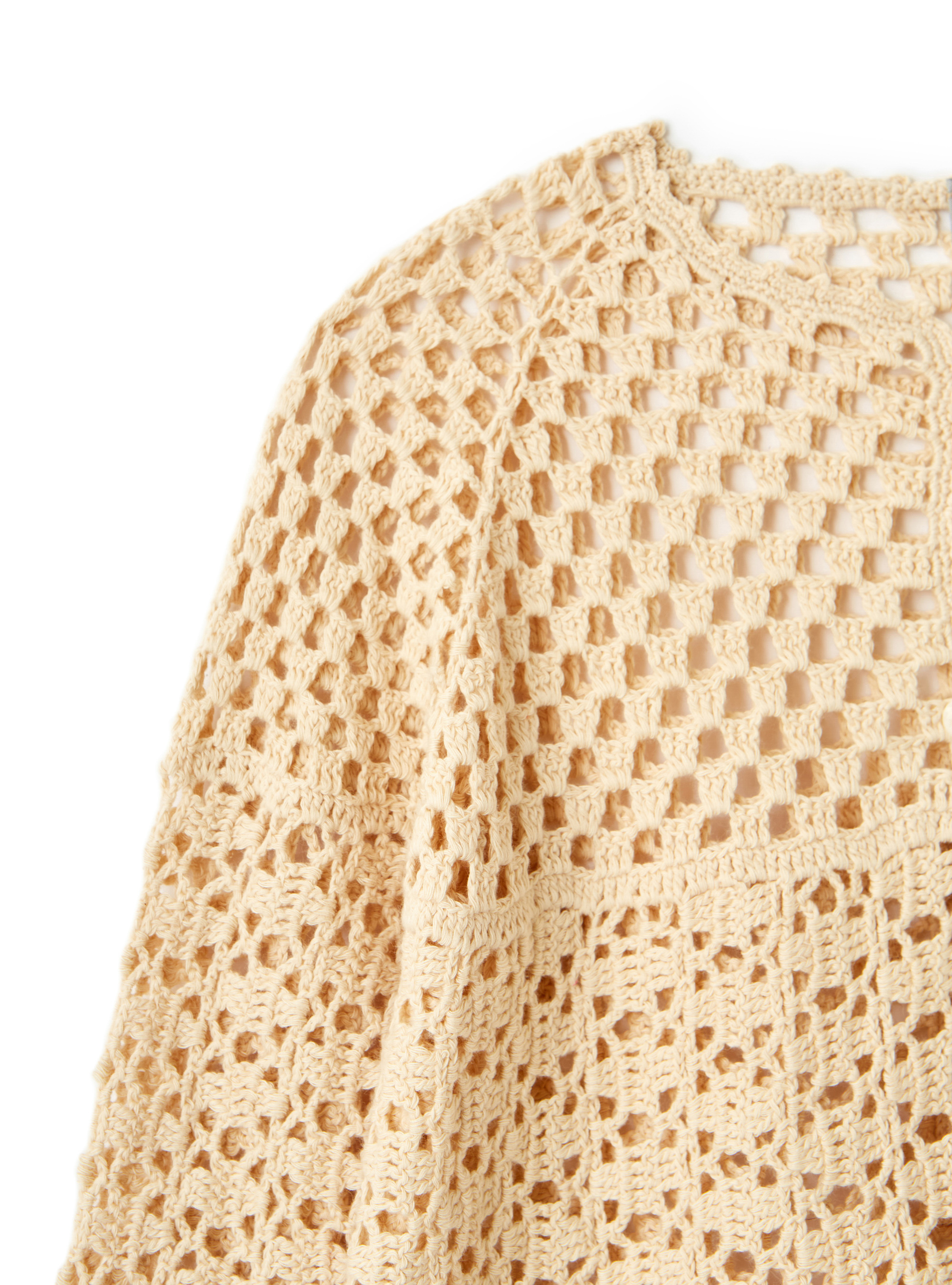 Cardigan crochet in cotone organico - Beige | Il Gufo
