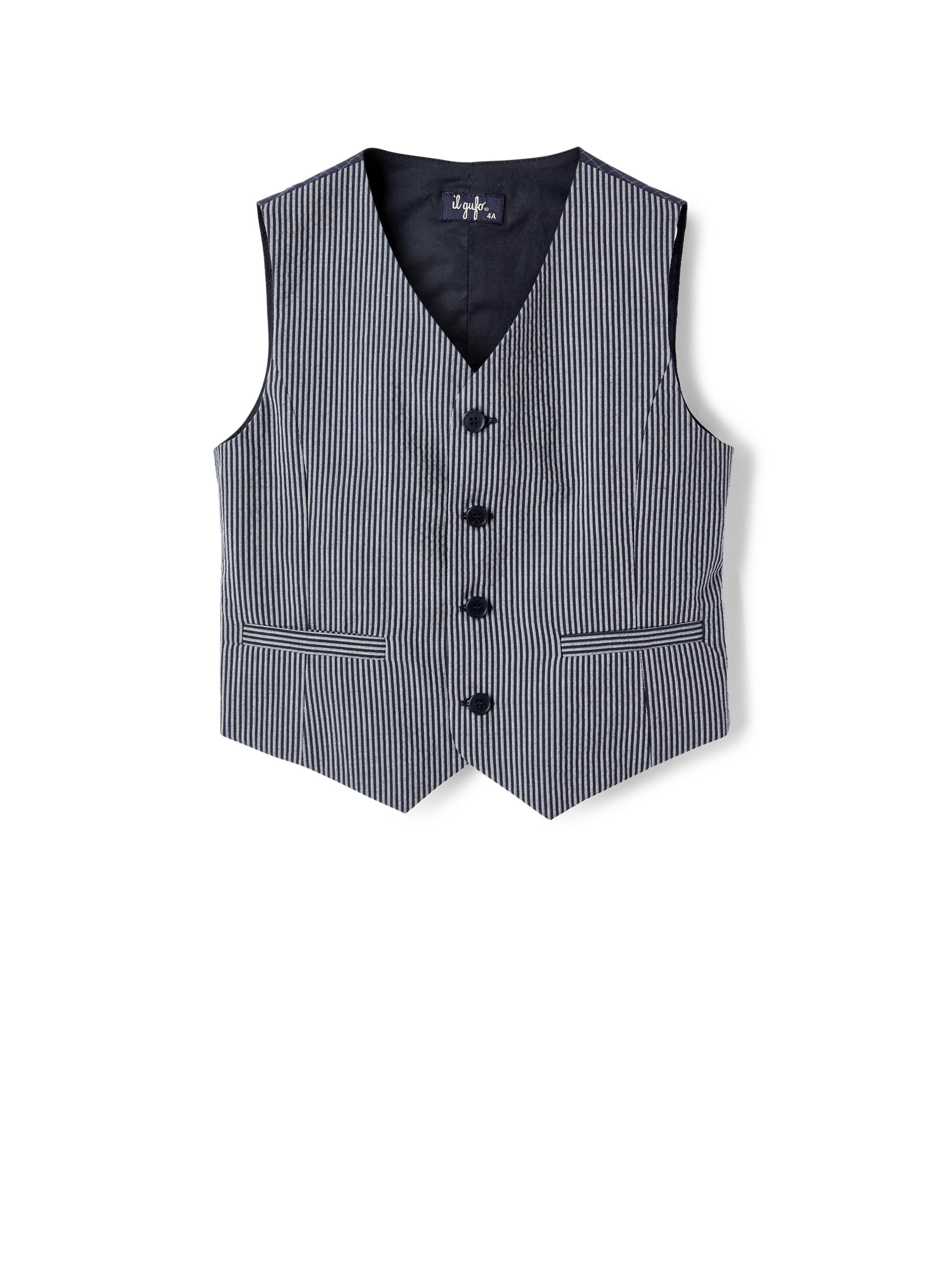 Seersucker cotton blue vest - Sweaters - Il Gufo