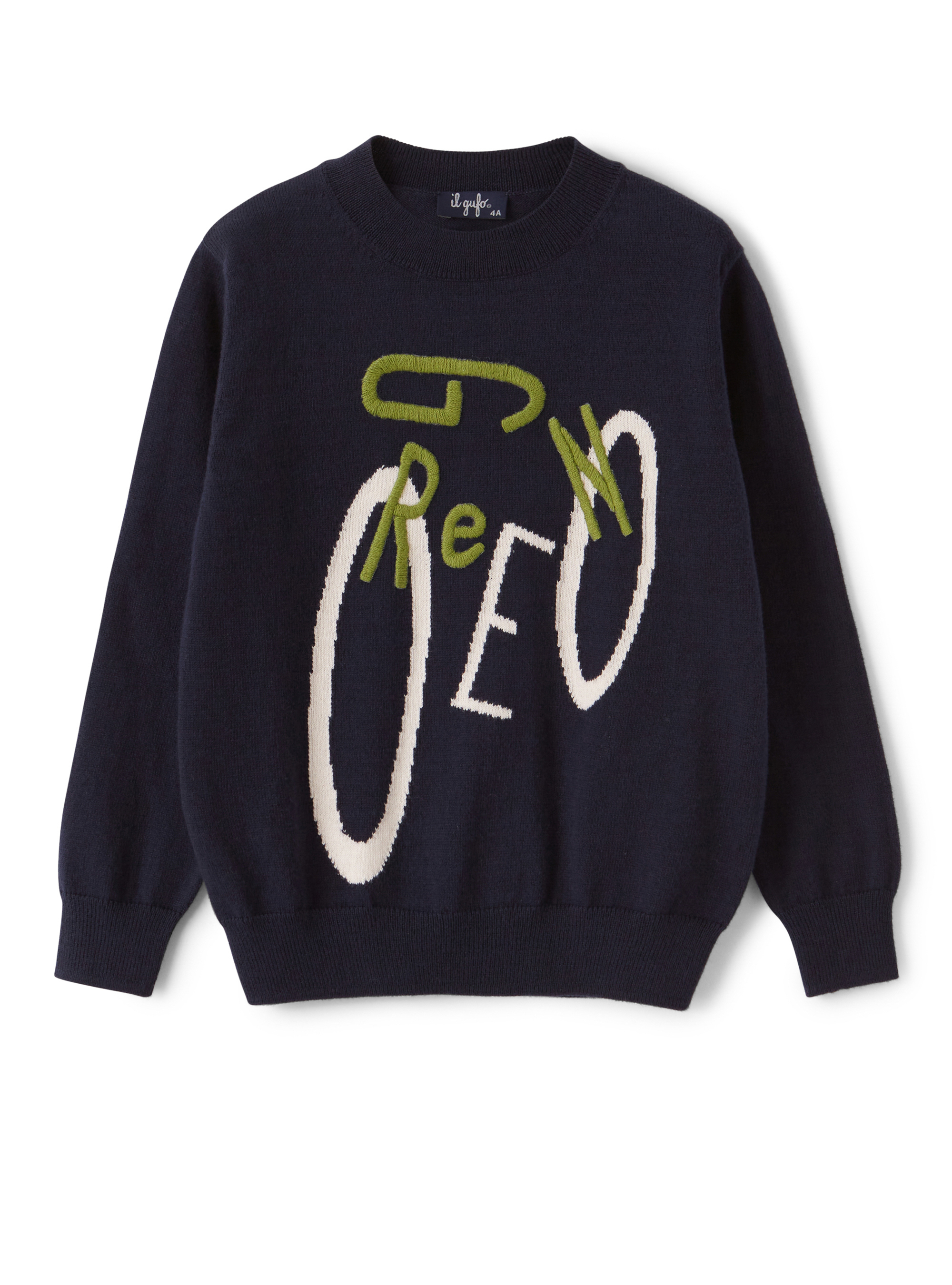Blue sweater with "Green" lettering - Blue | Il Gufo