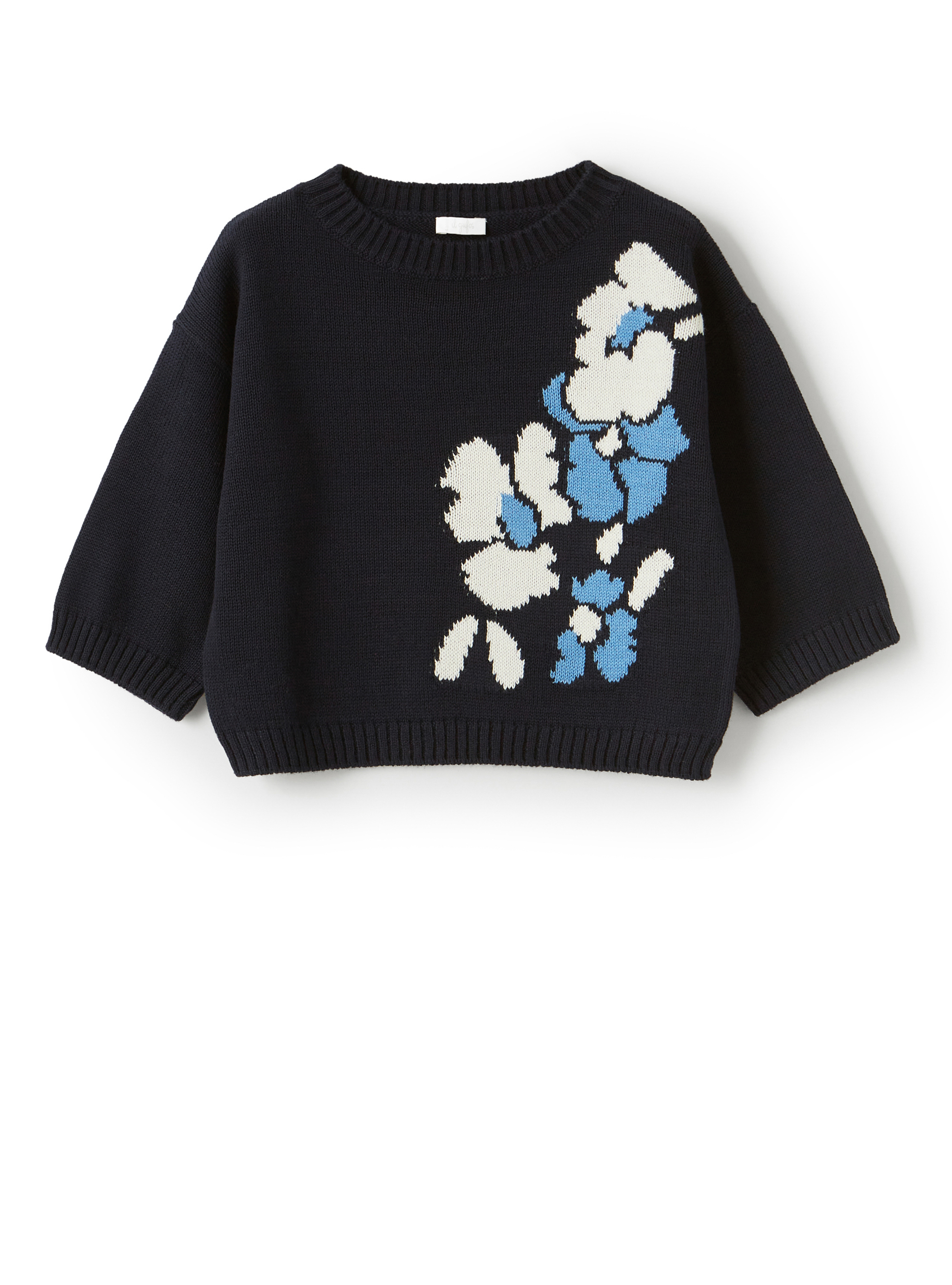 Blue sweater with floral pattern - Sweaters - Il Gufo