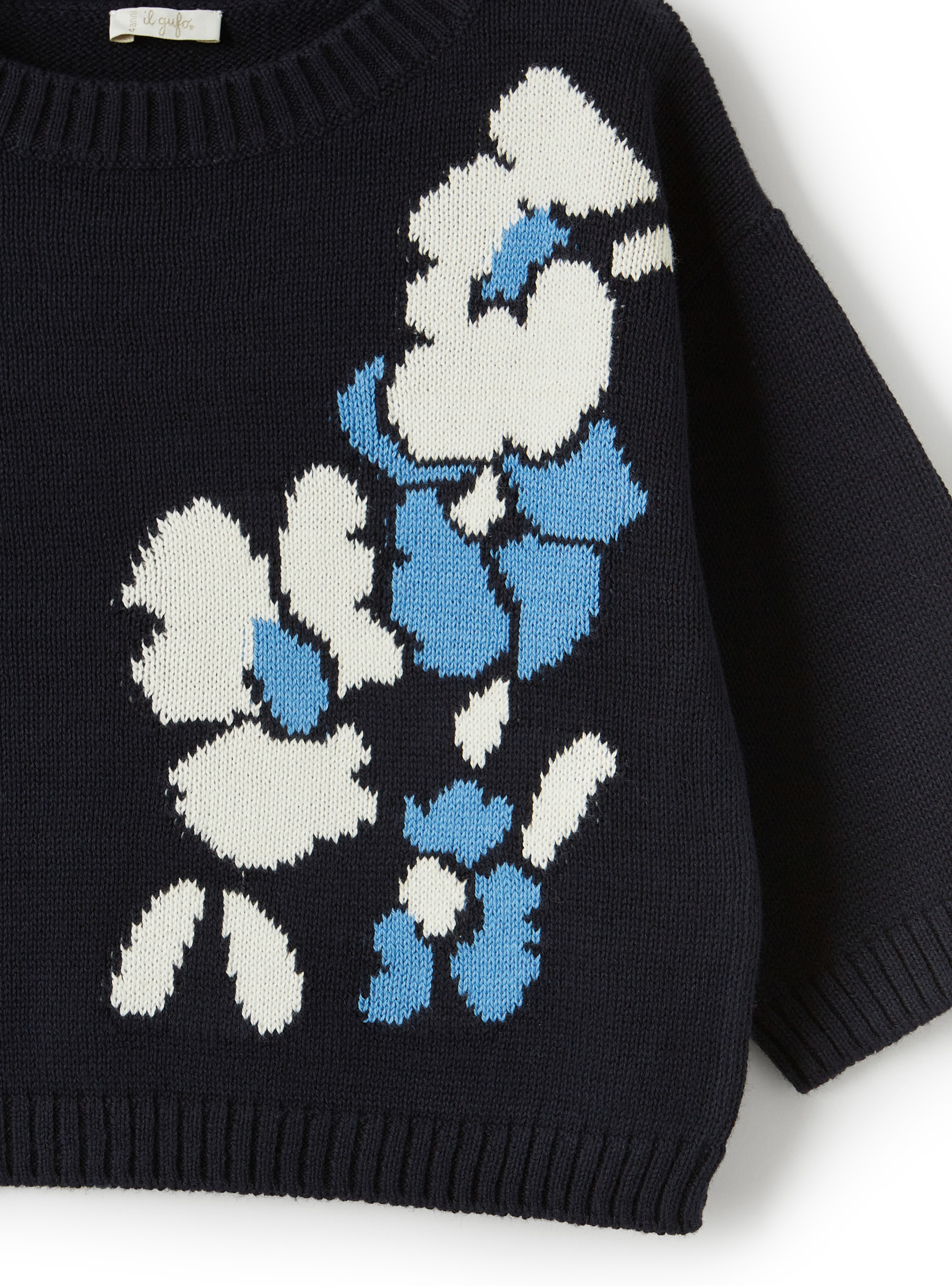 Blue sweater with floral pattern - Blue | Il Gufo