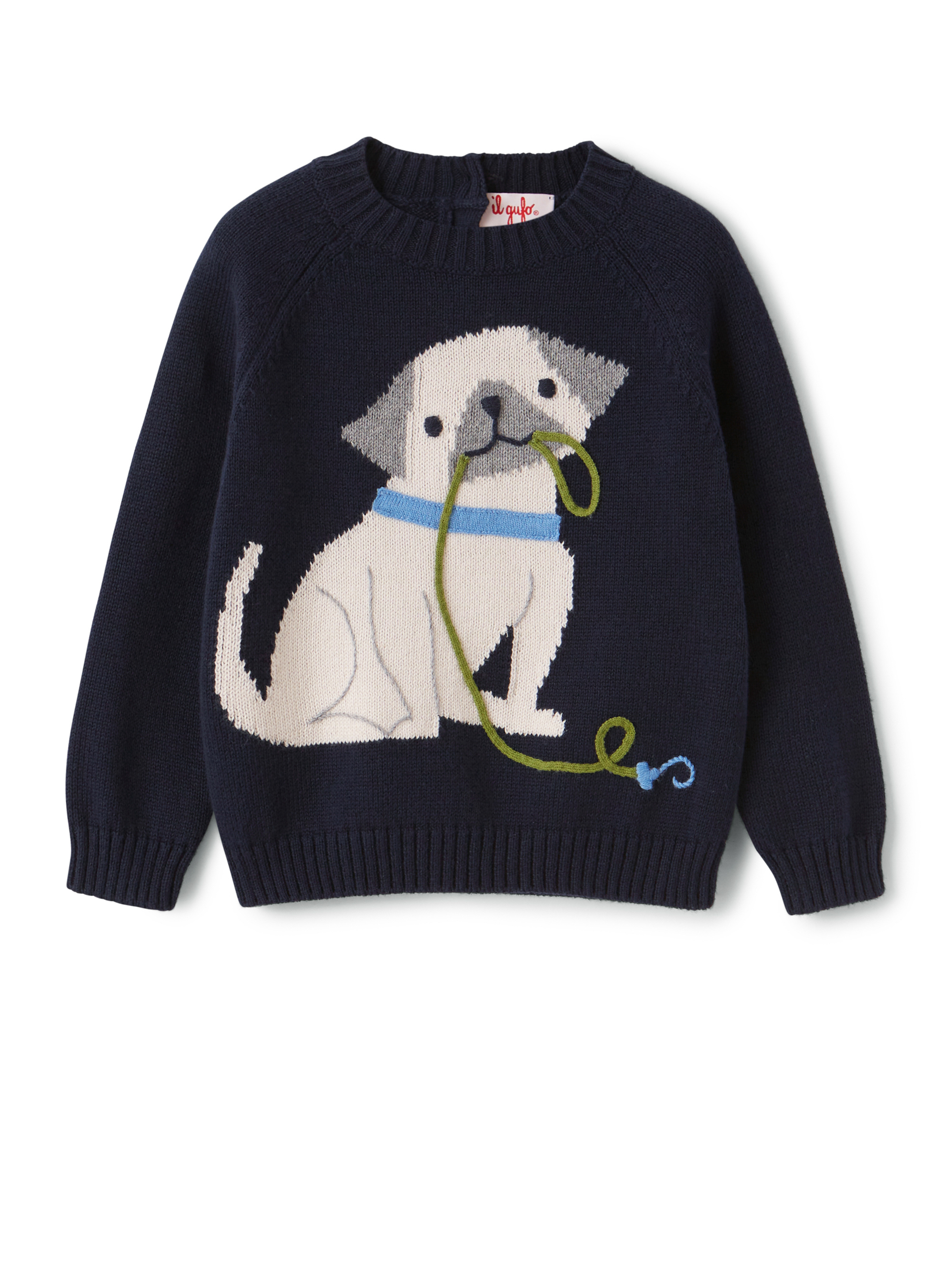 Blue sweater with puppy - Blue | Il Gufo
