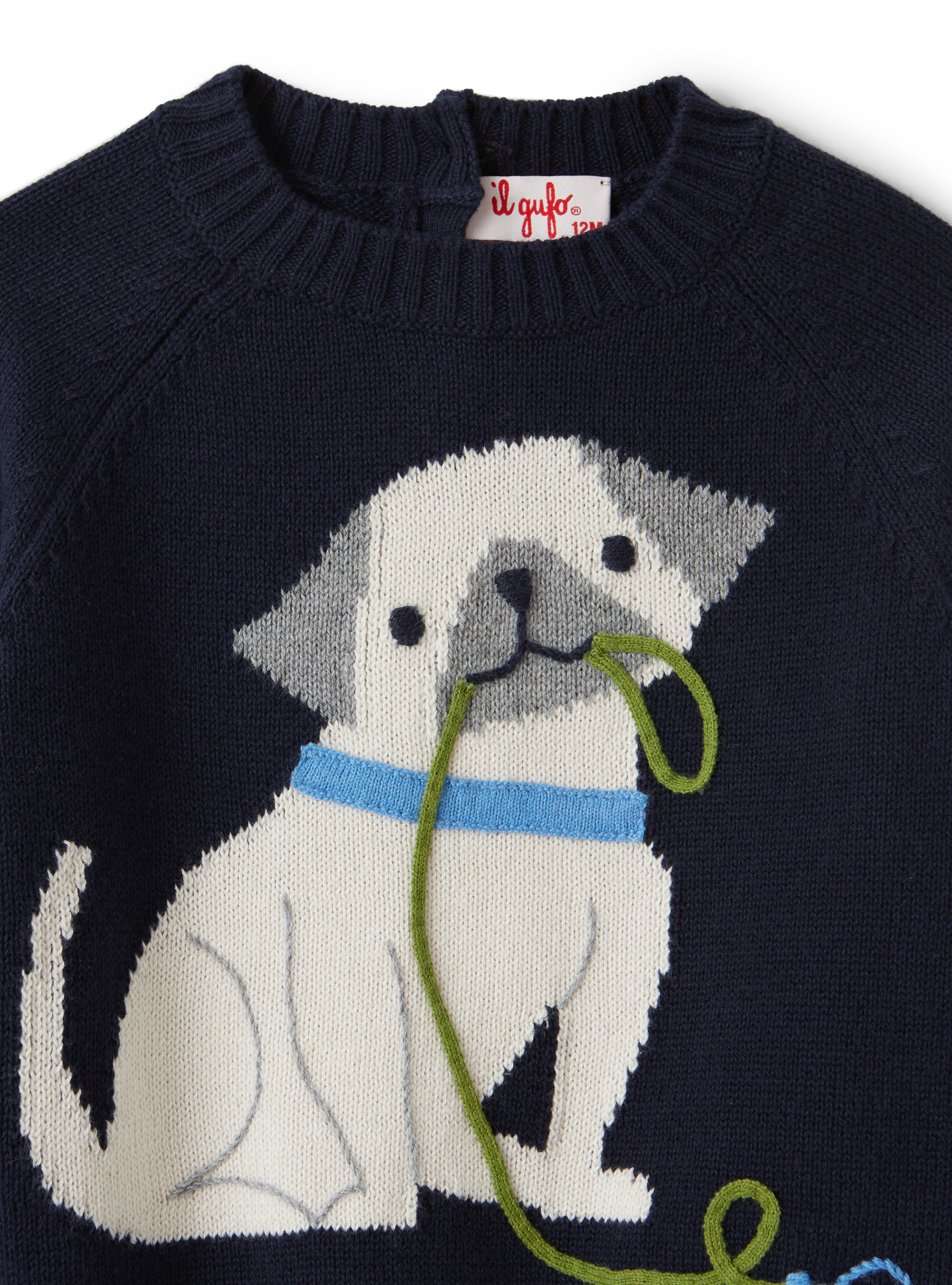 Blue sweater with puppy - Blue | Il Gufo