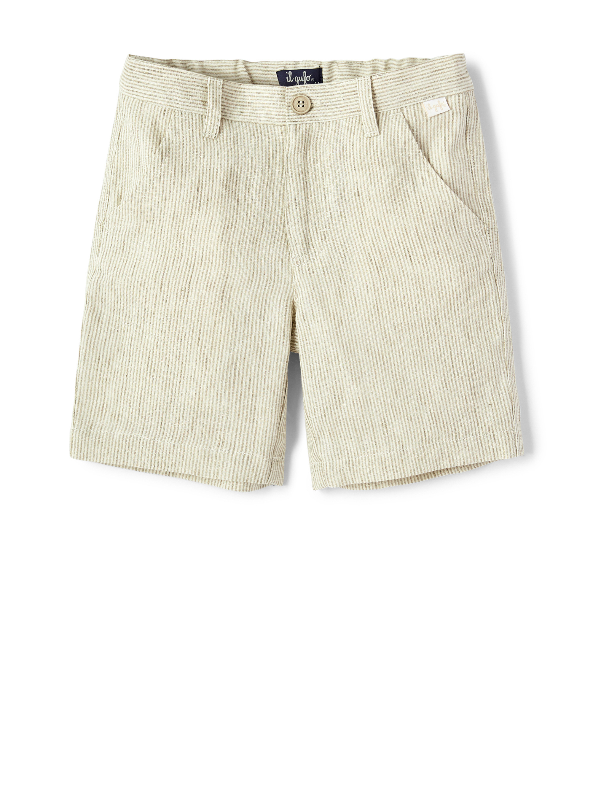 Khaki striped linen Bermuda shorts - Trousers - Il Gufo