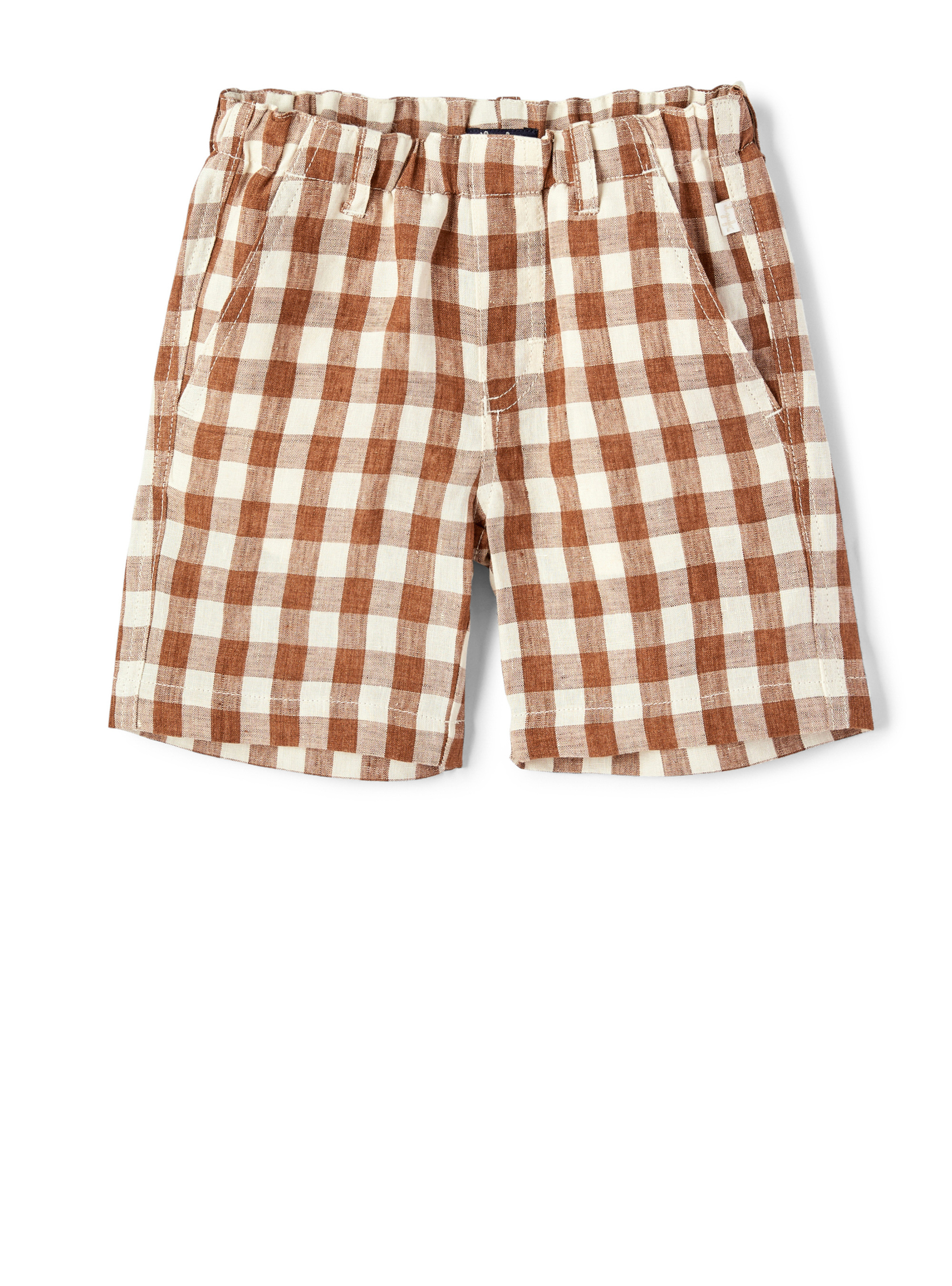 Caramel checked linen Bermuda shorts - Trousers - Il Gufo