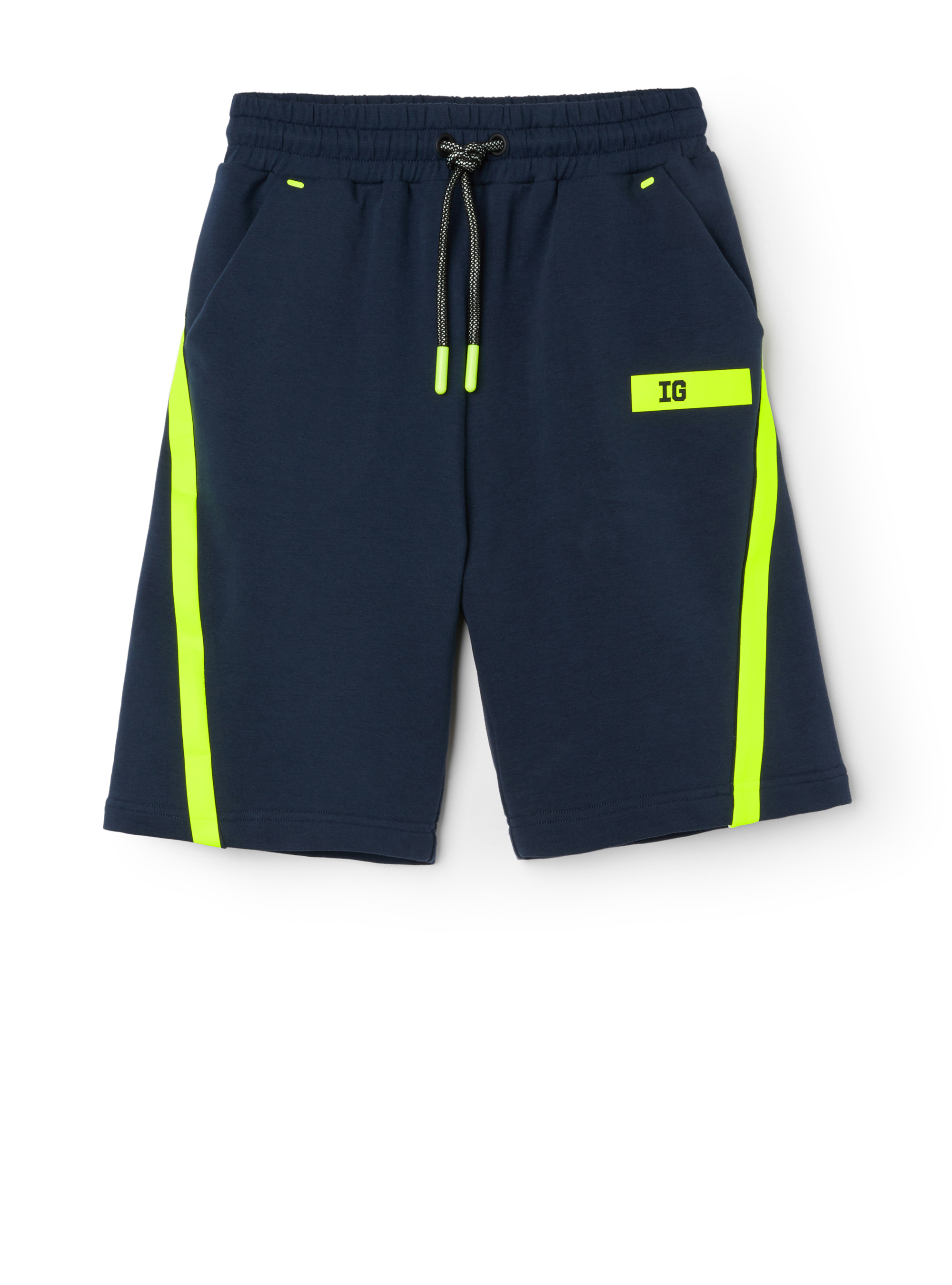 Fleece Bermuda shorts with taping - Blue | Il Gufo