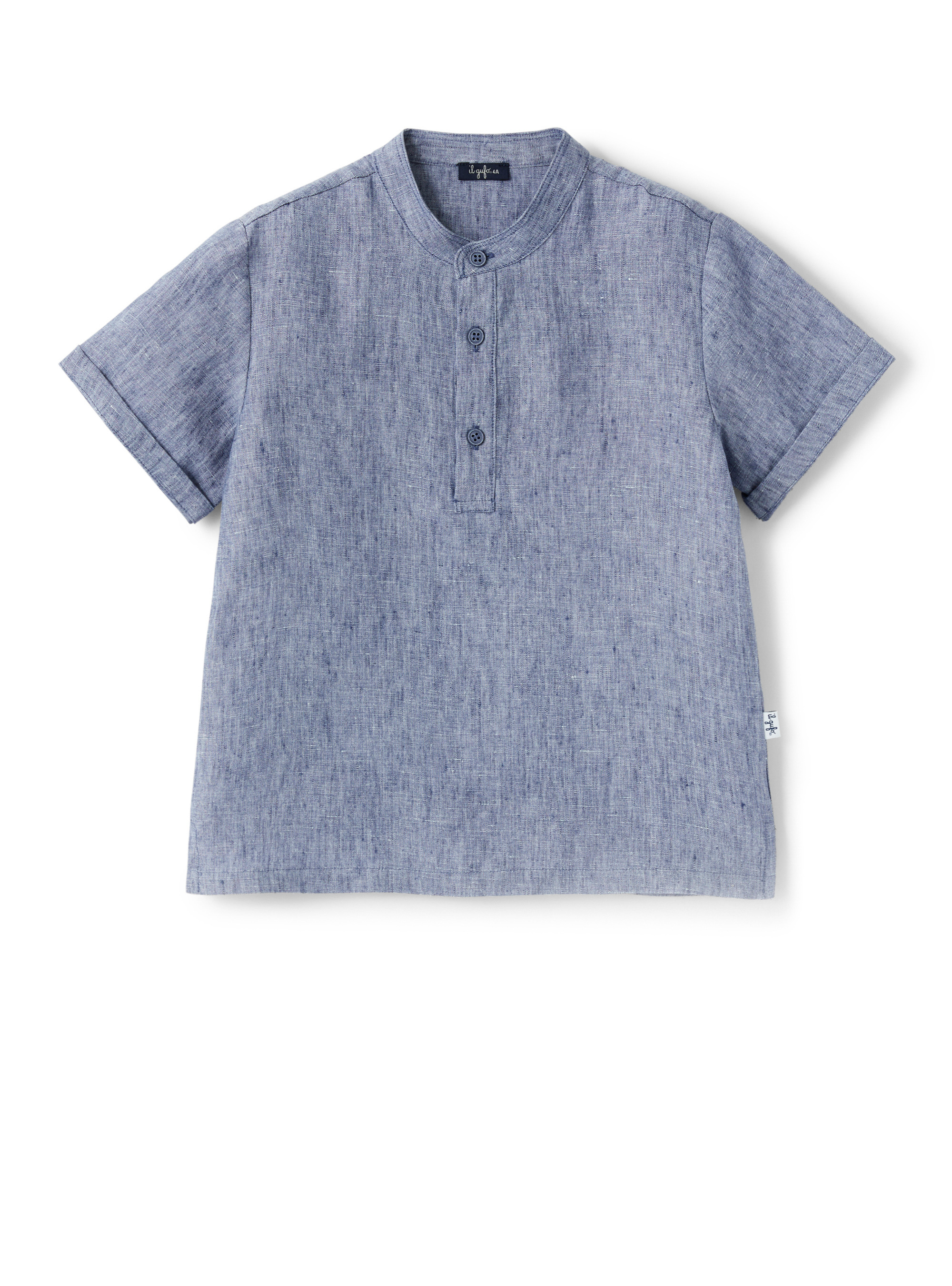 Poloshirt mit koreanischem Kragen aus hellblauem Leinen - T-shirts - Il Gufo
