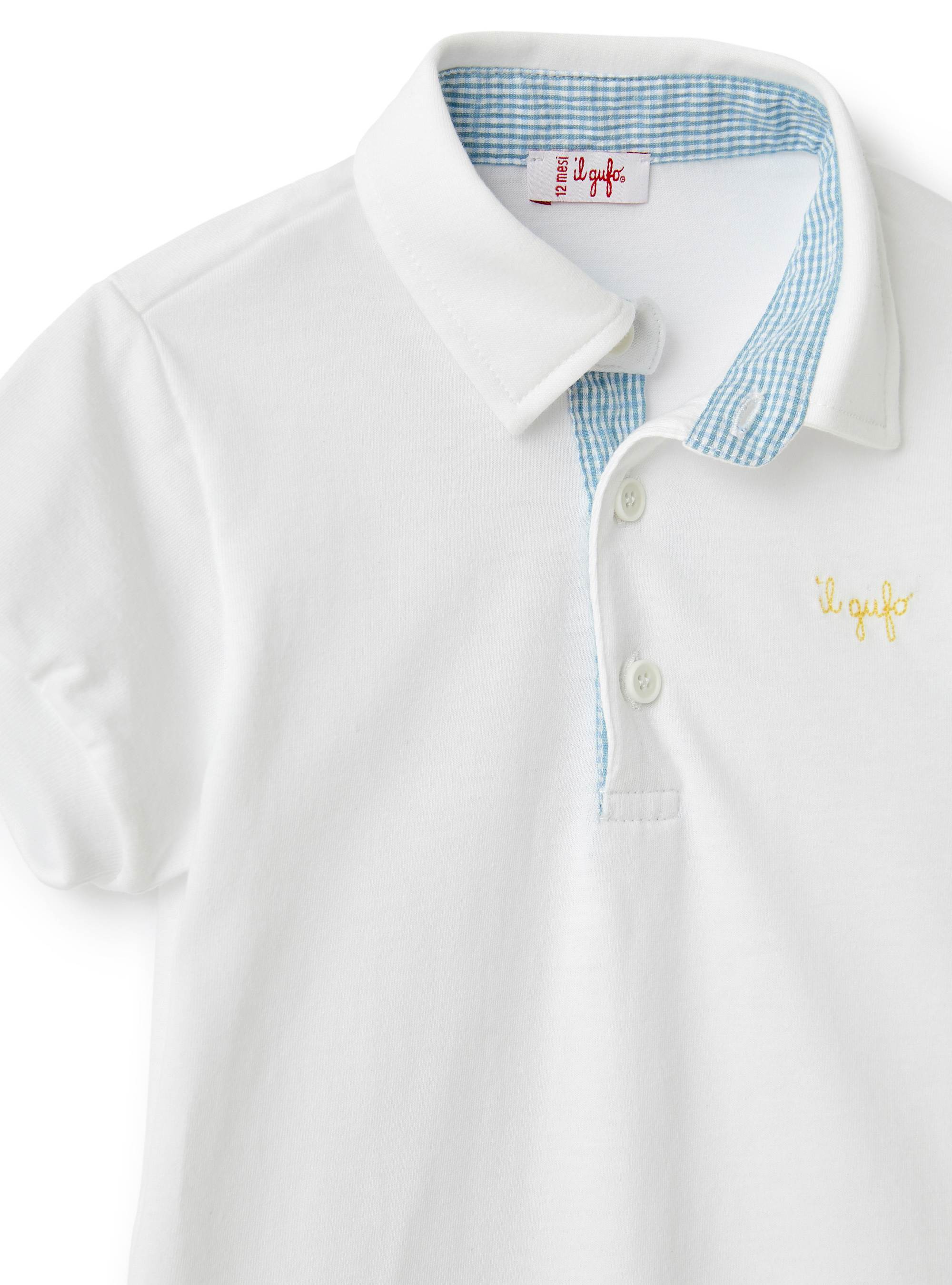 Jersey polo shirt with micro Vichy profiles - White | Il Gufo