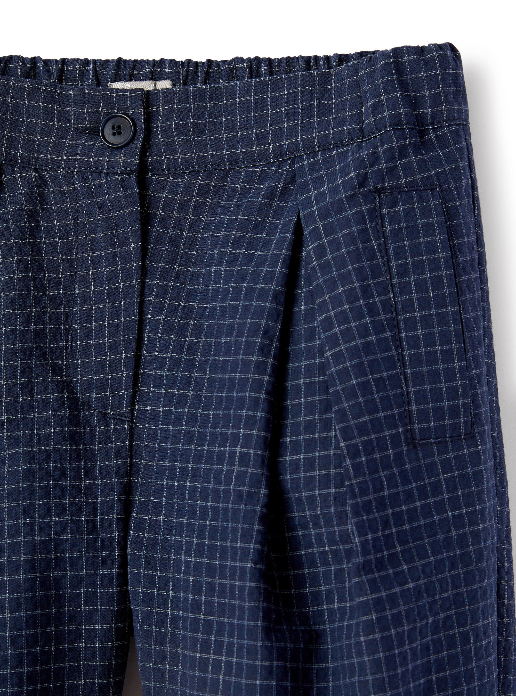 Checked seersucker baggy trousers - Blue | Il Gufo
