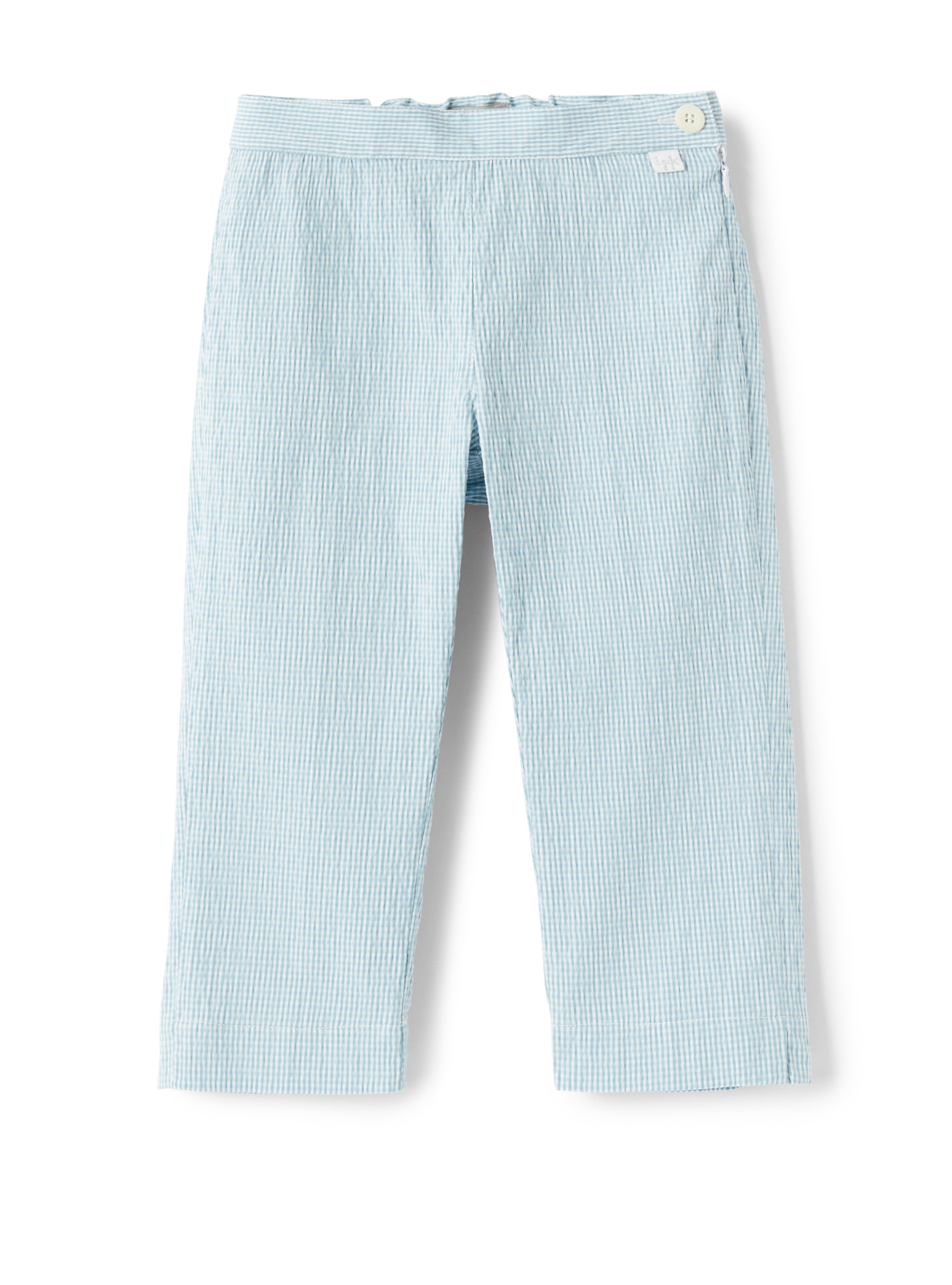 Pantaloni capri in micro vichy azzurro - Pantaloni - Il Gufo