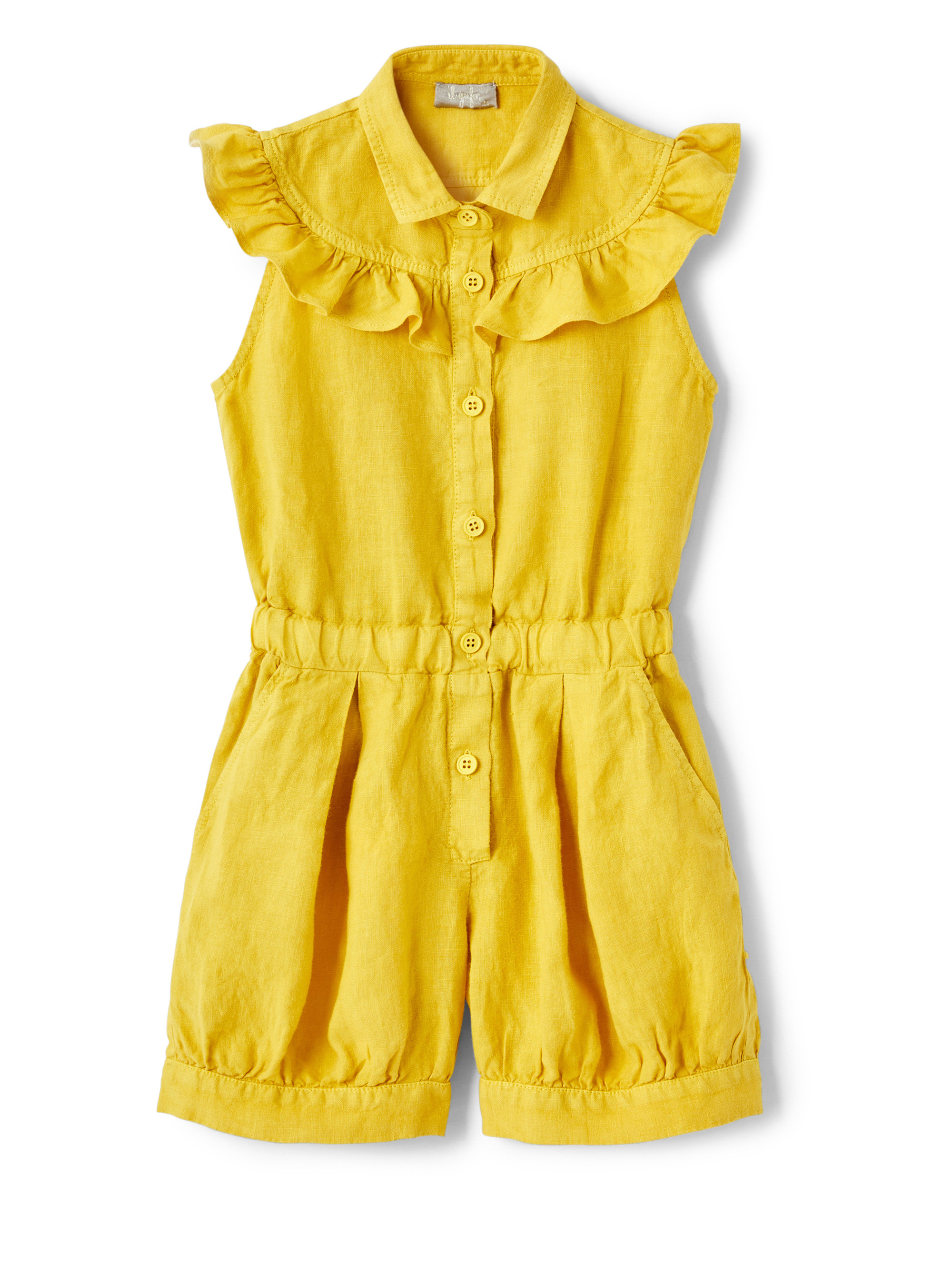 Sleeveless linen jumpsuit with ruffles - Yellow | Il Gufo