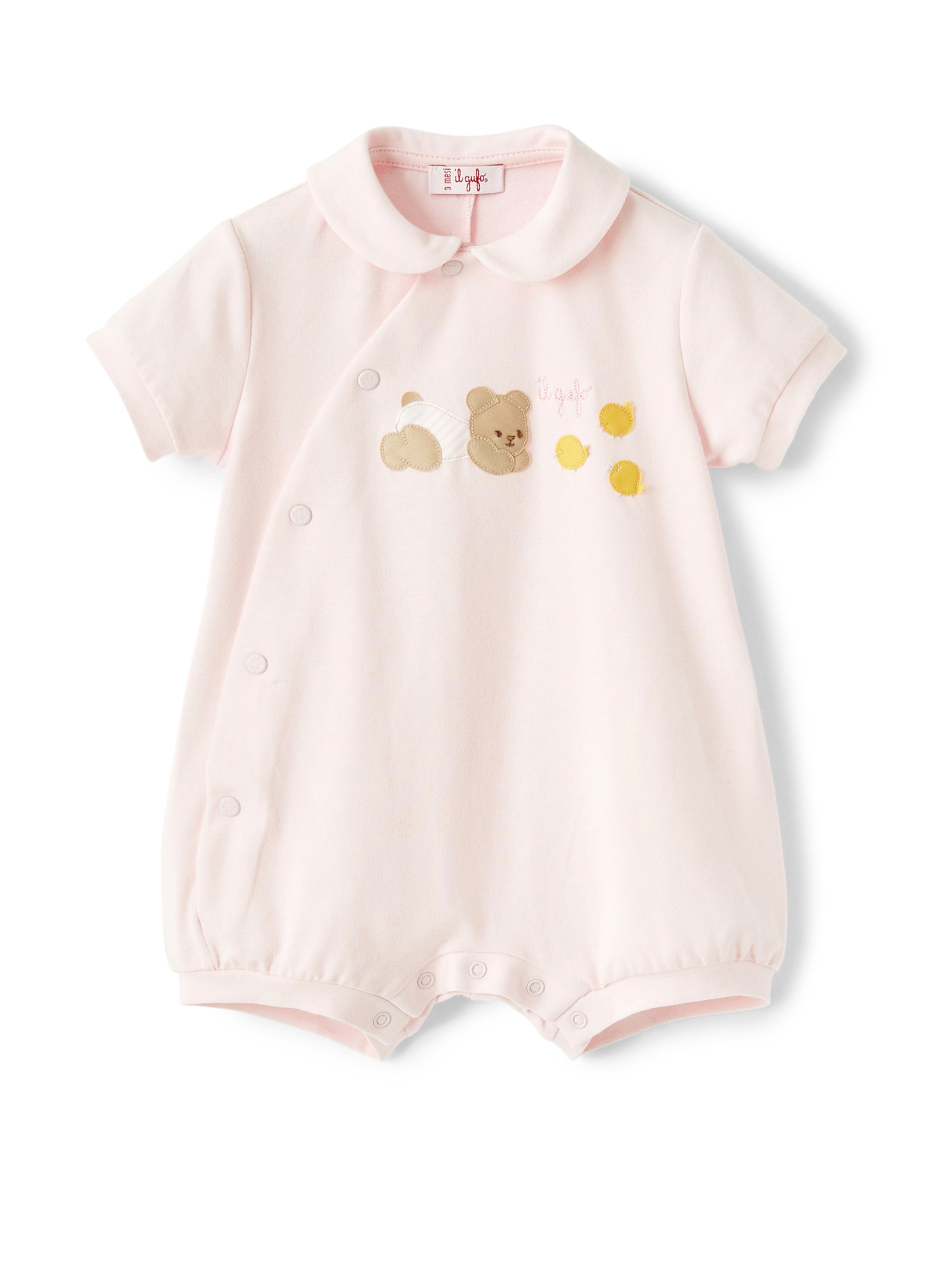 Pink romper with bear application - Babygrows - Il Gufo