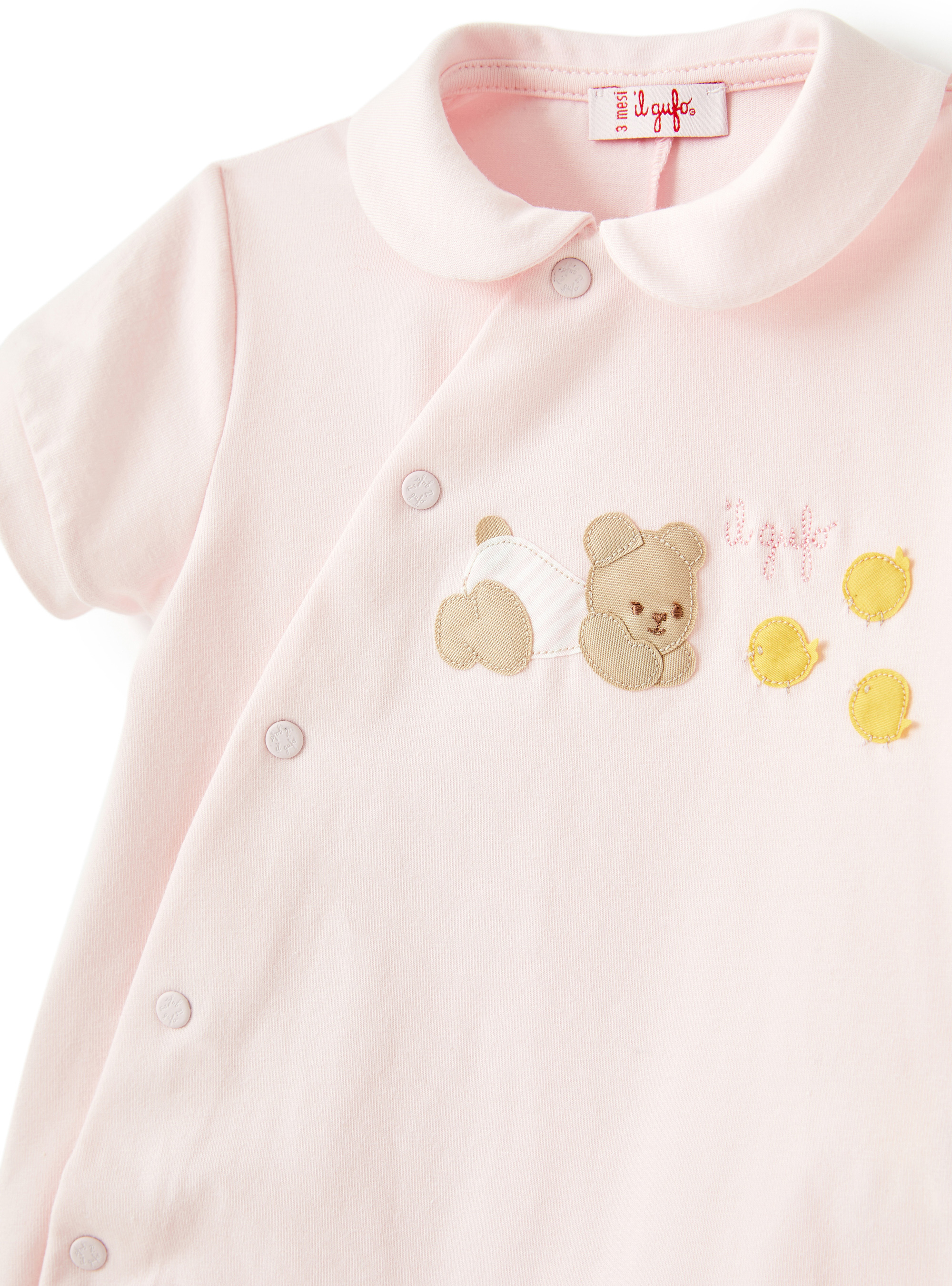Pink romper with bear application - Pink | Il Gufo