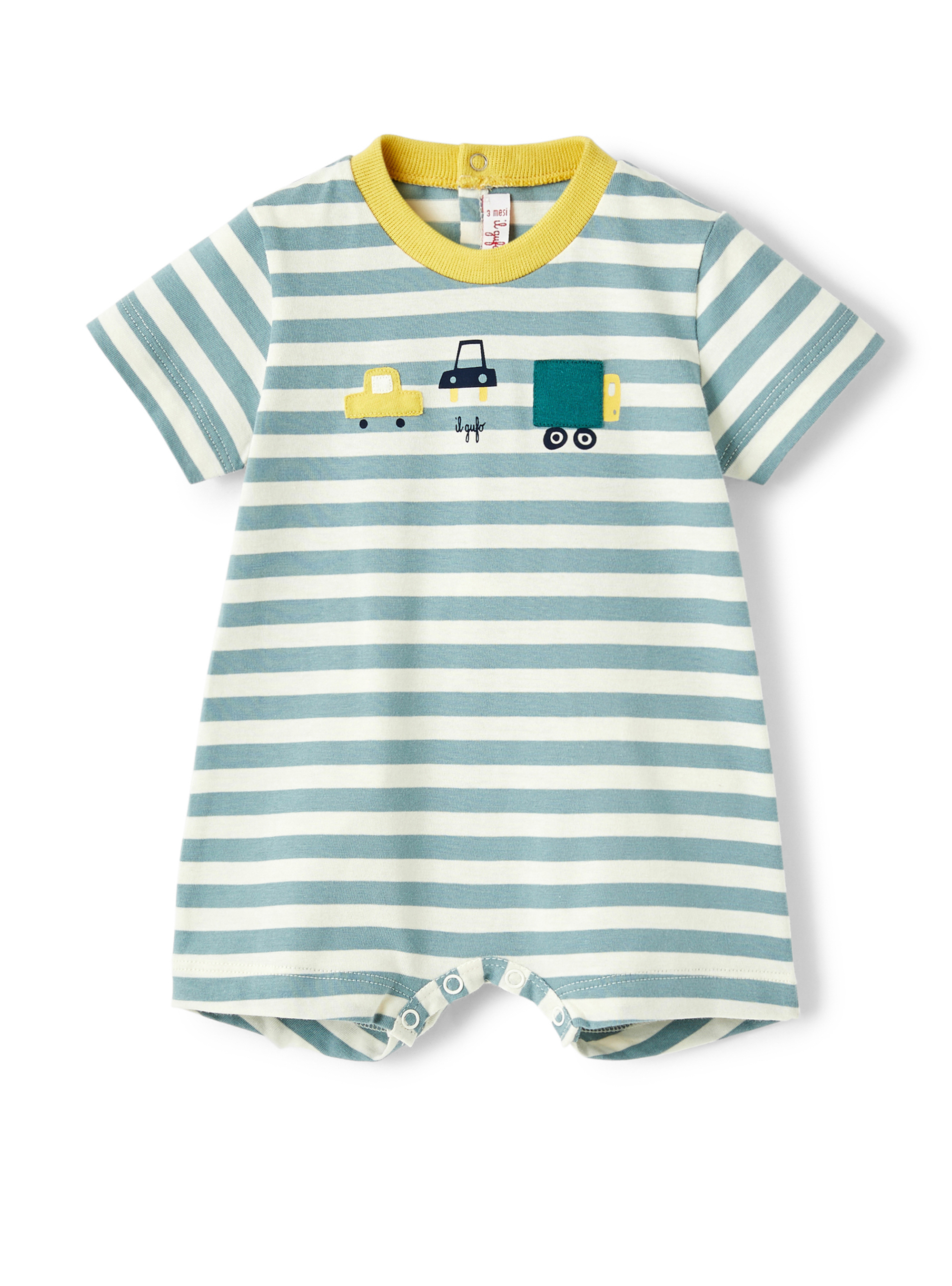 Striped romper with toy cars - Babygrows - Il Gufo