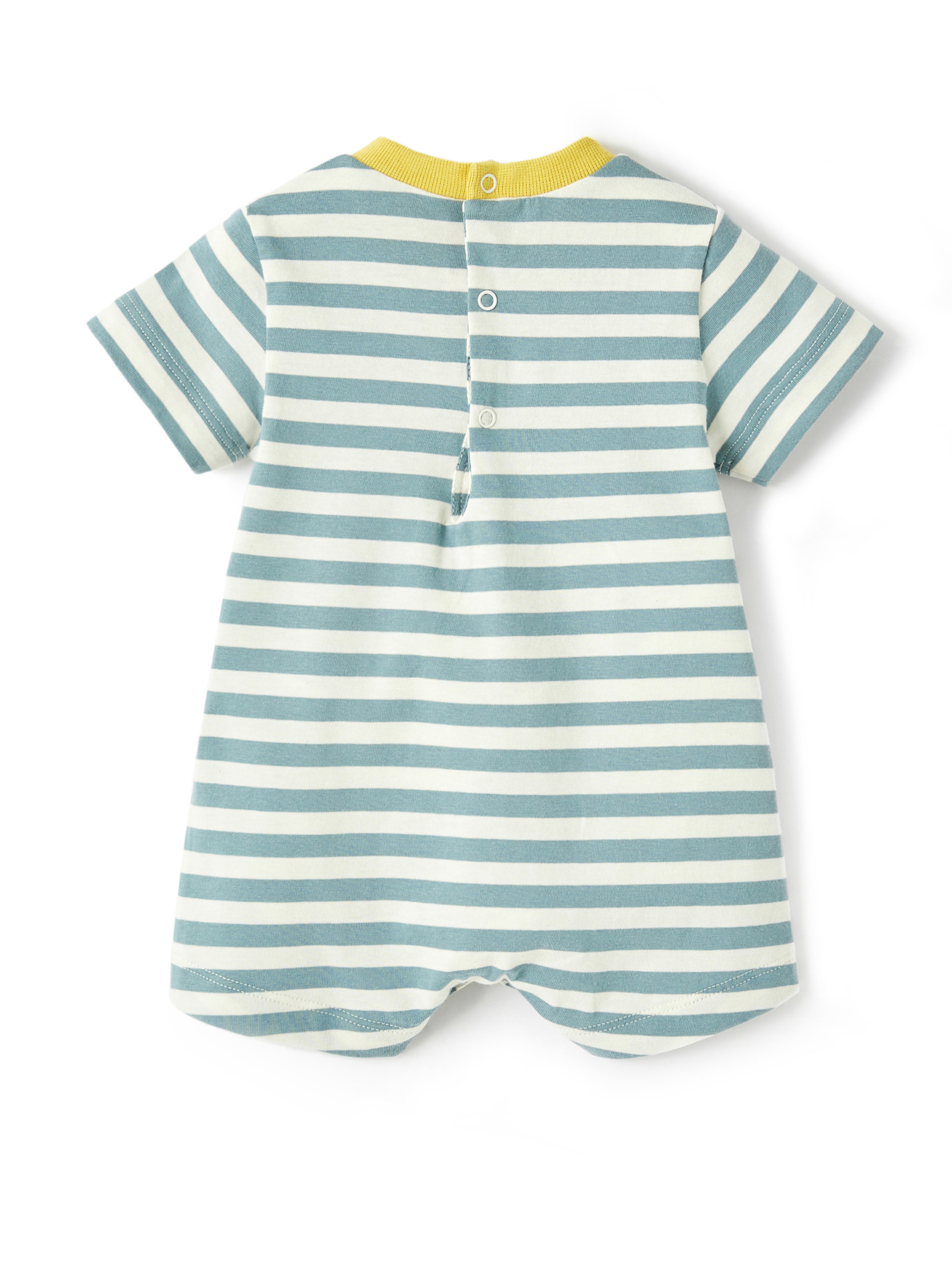 Striped romper with toy cars - Green | Il Gufo