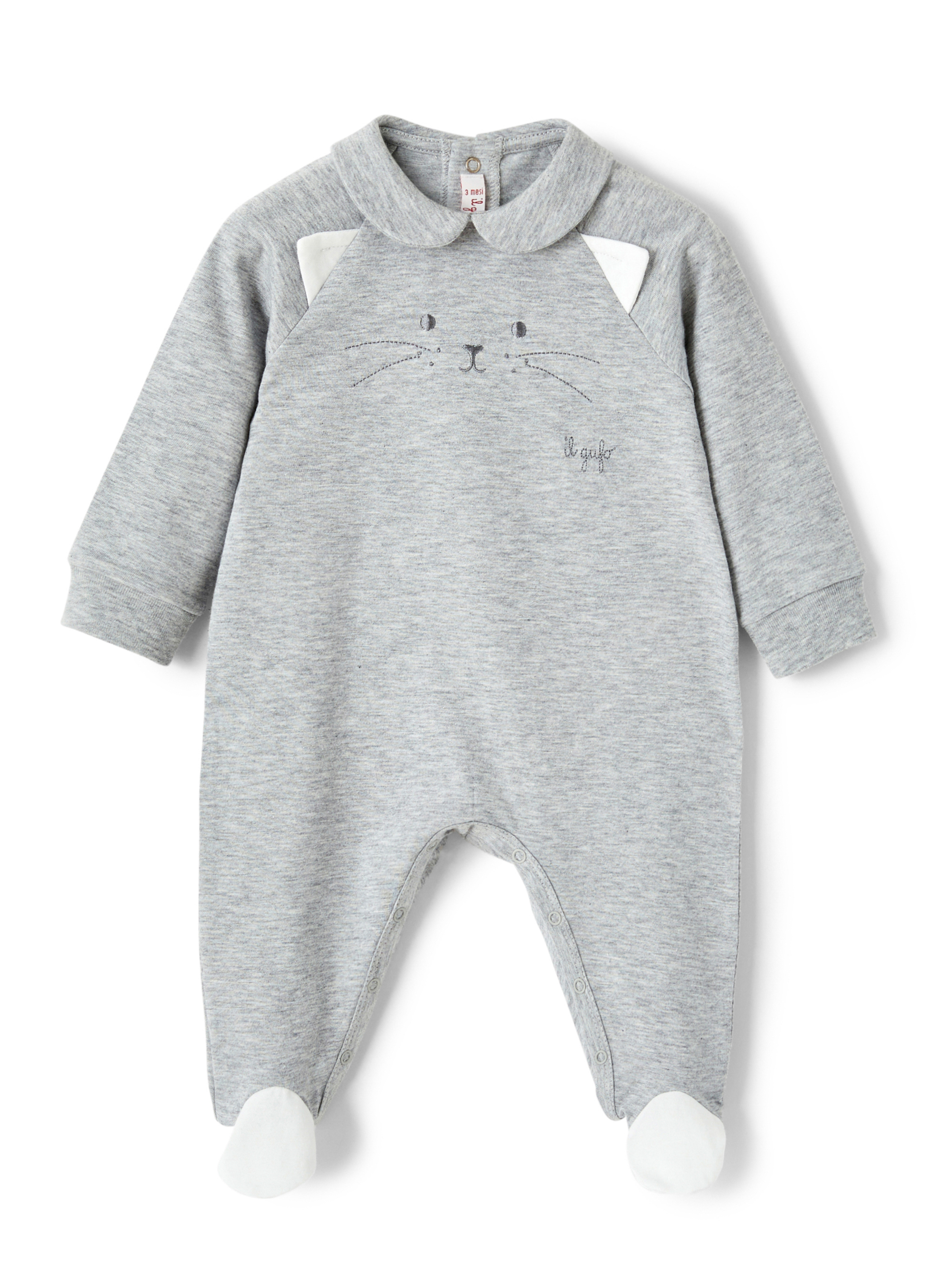 Grey onesie with cat face - Babygrows - Il Gufo