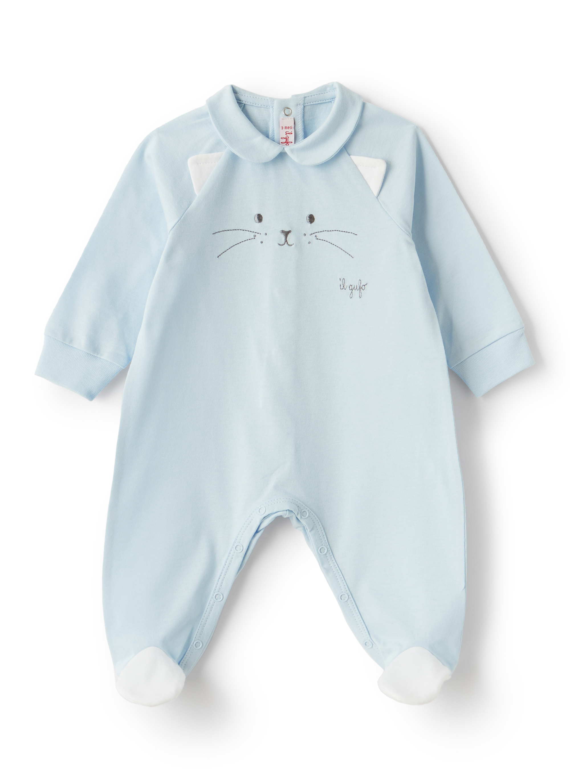 Light blue onesie with cat face - Babygrows - Il Gufo