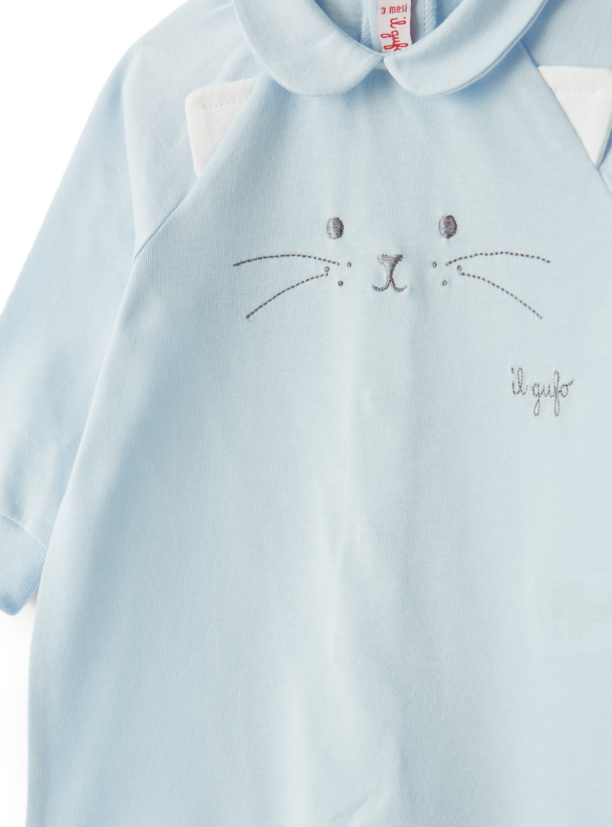 Hellblauer Schlafanzug mit Katzengesicht - Blau | Il Gufo