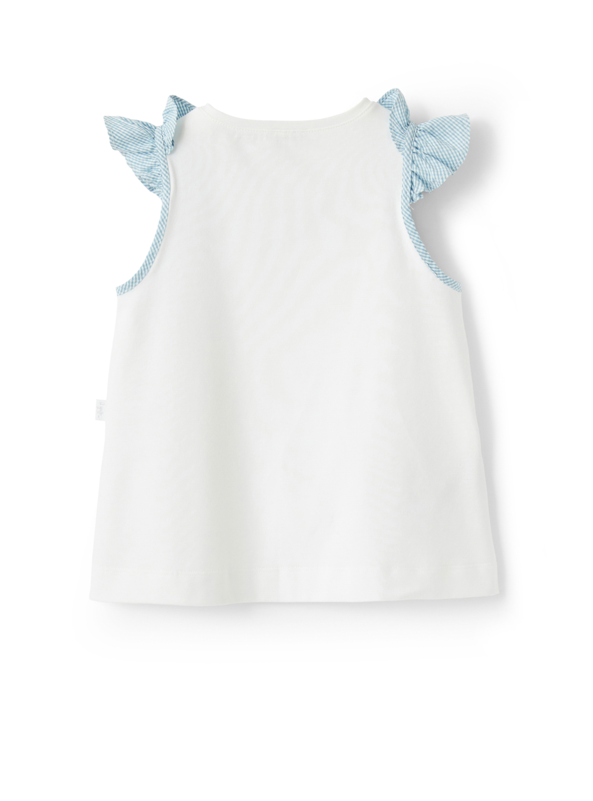 Top with sleeves of light blue micro Vichy - White | Il Gufo