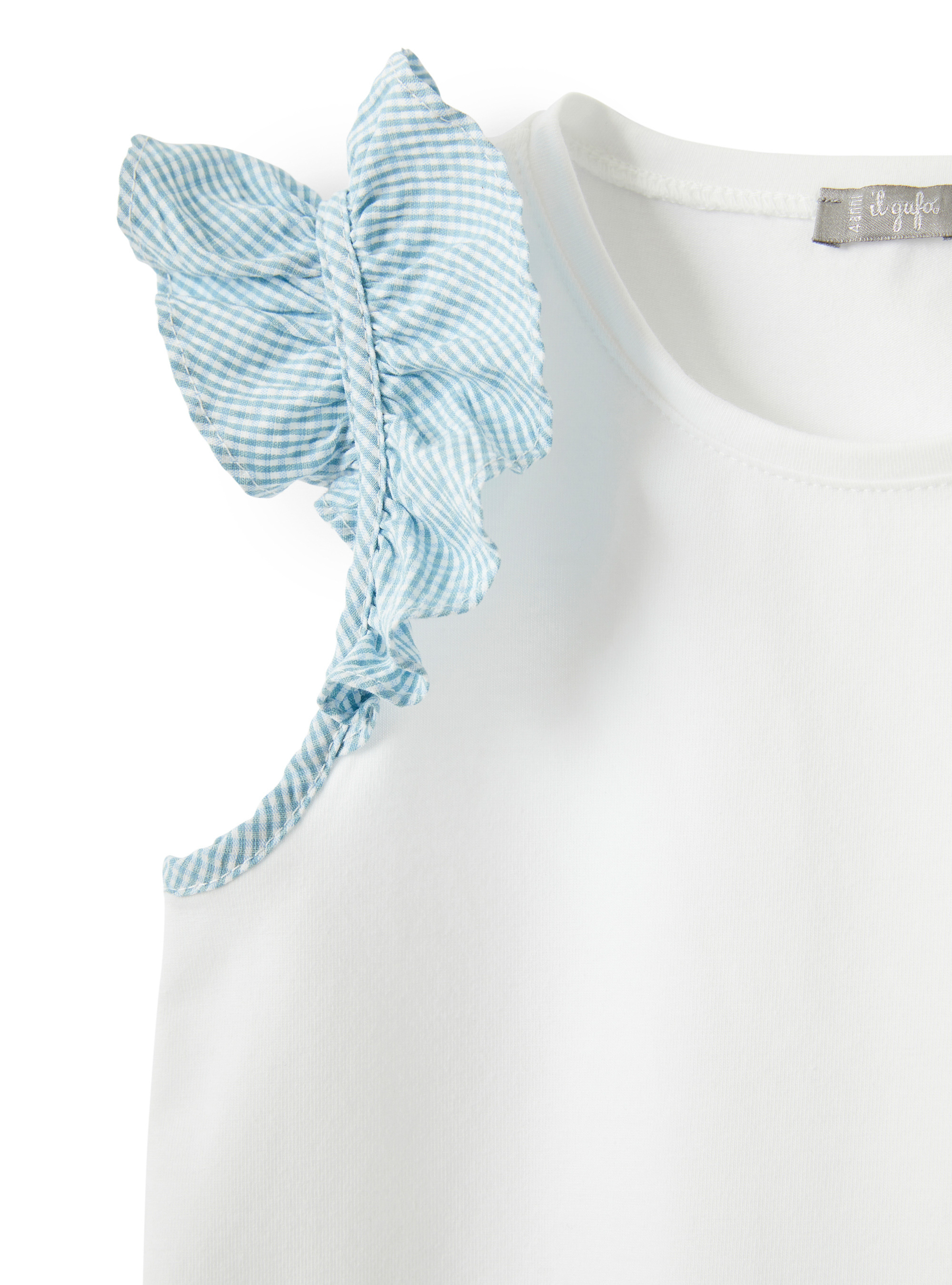 Top with sleeves of light blue micro Vichy - White | Il Gufo