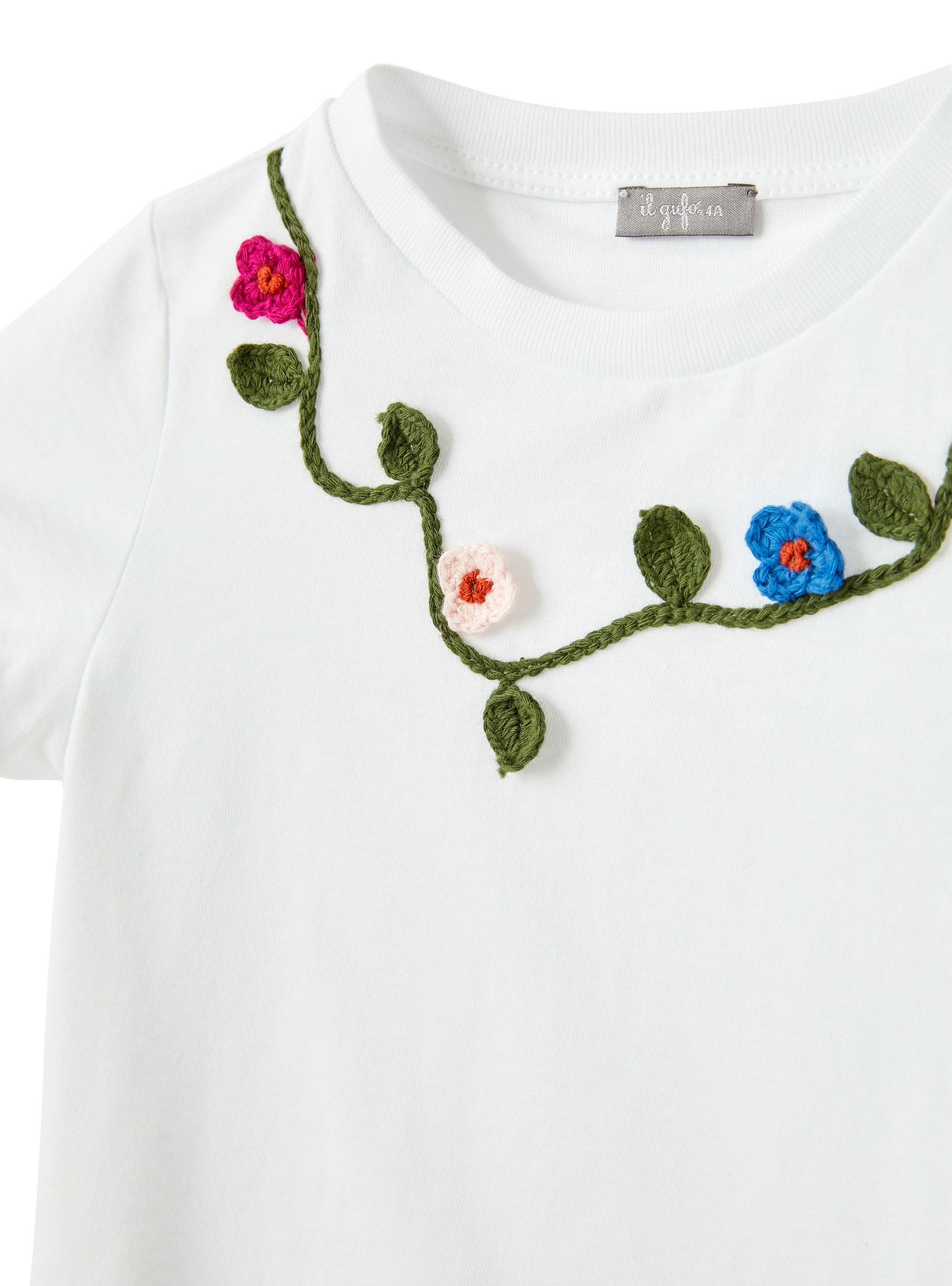 T-shirt with crochet flowers - White | Il Gufo