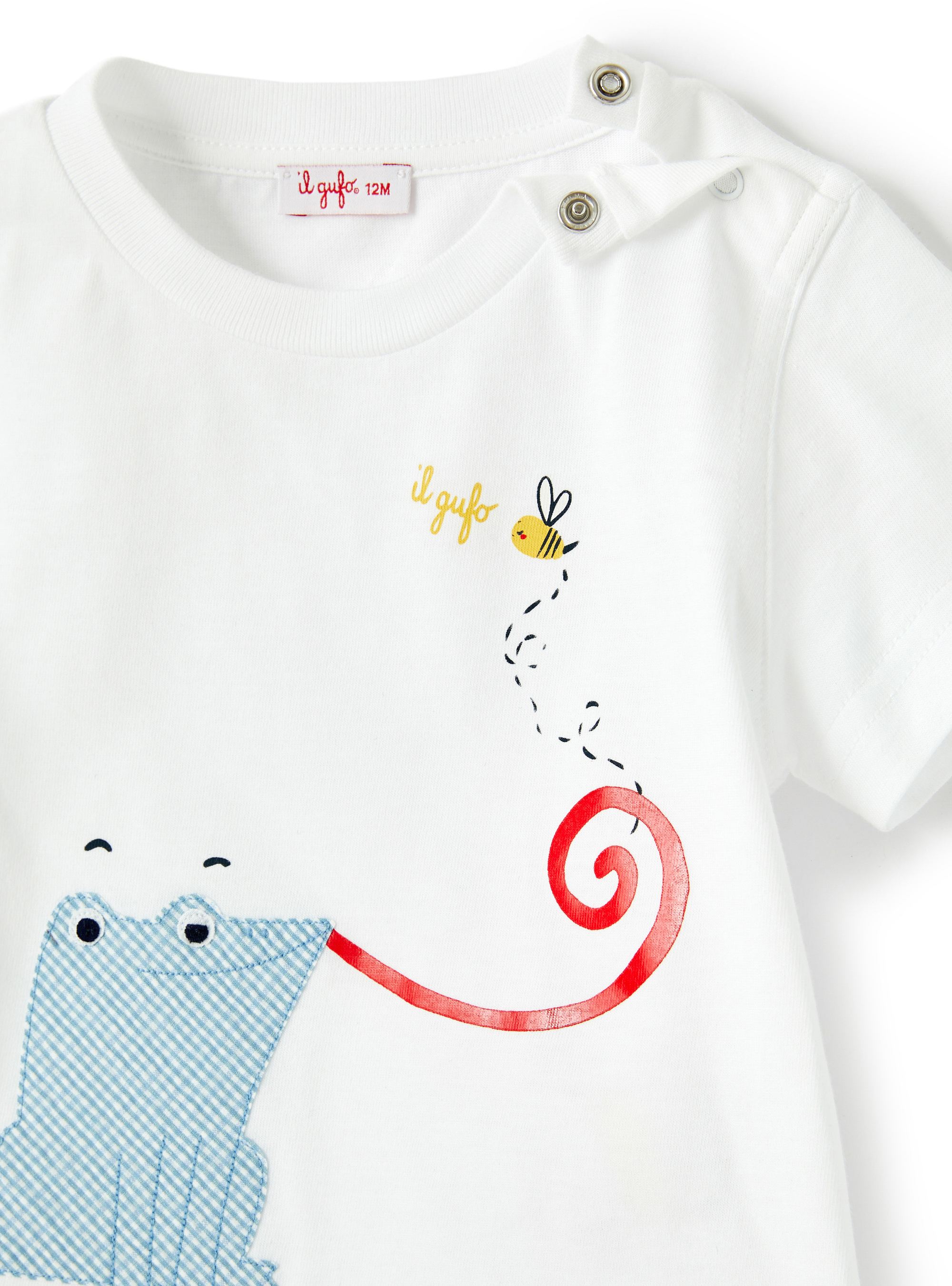 T-shirt with micro Vichy frog - White | Il Gufo