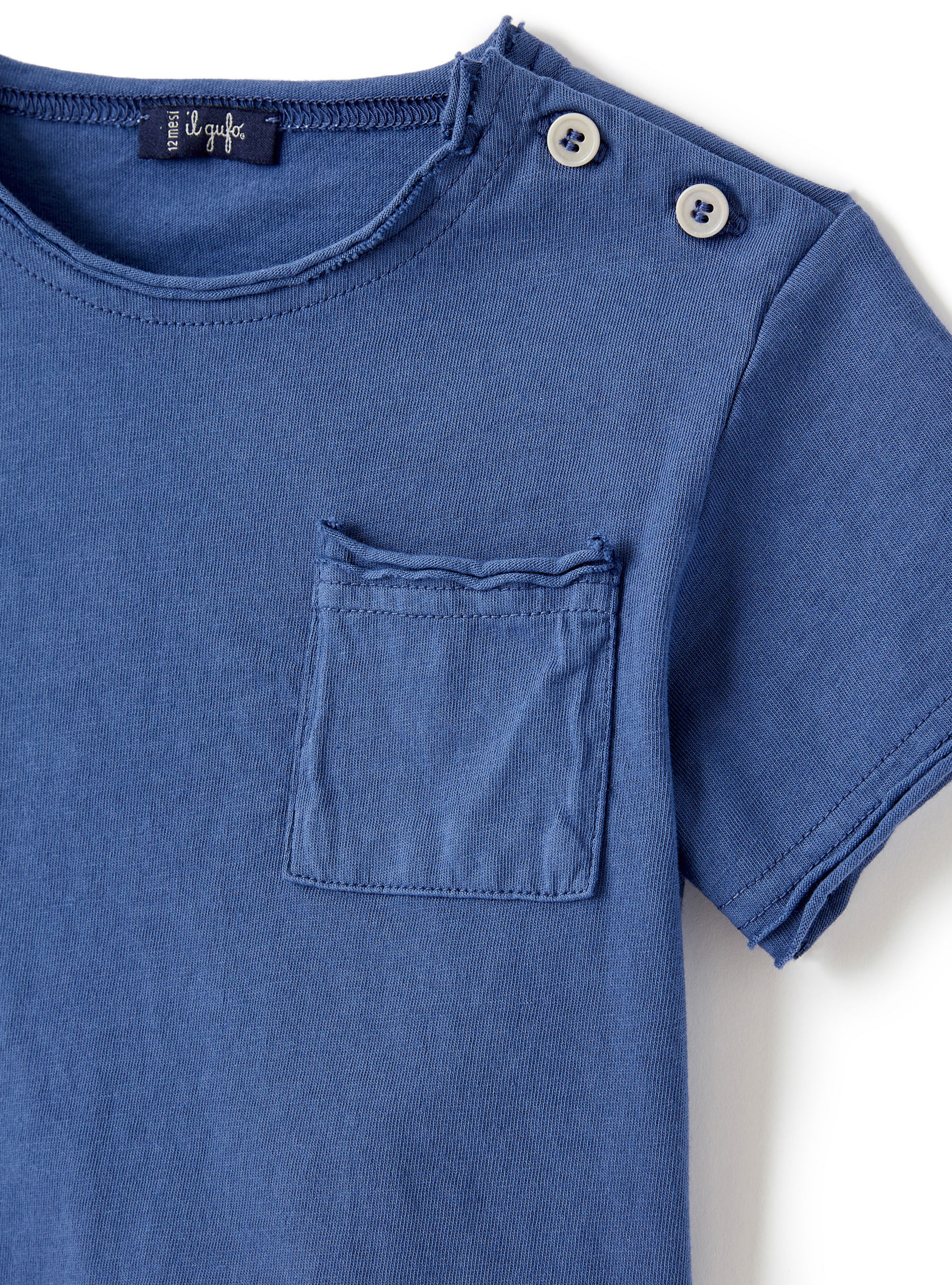 Organic jersey T-shirt with pocket - Blue | Il Gufo