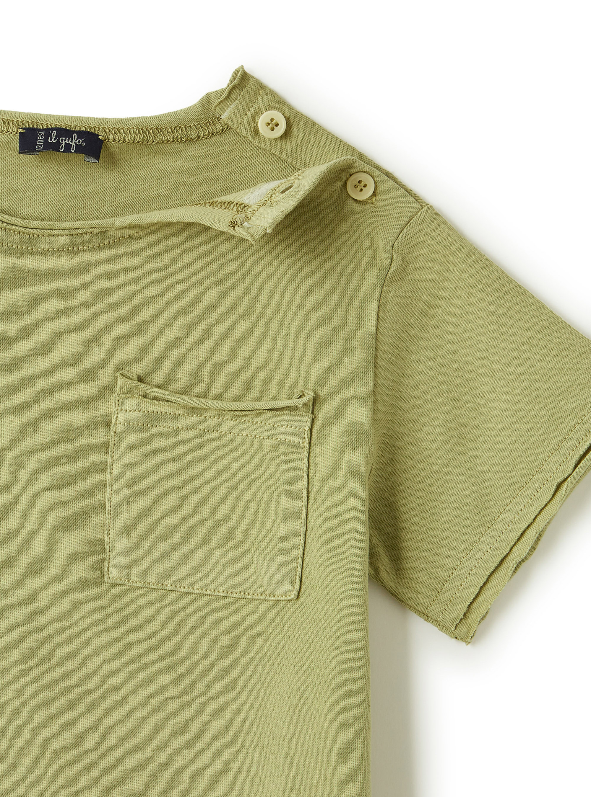 Organic jersey T-shirt with pocket - Green | Il Gufo