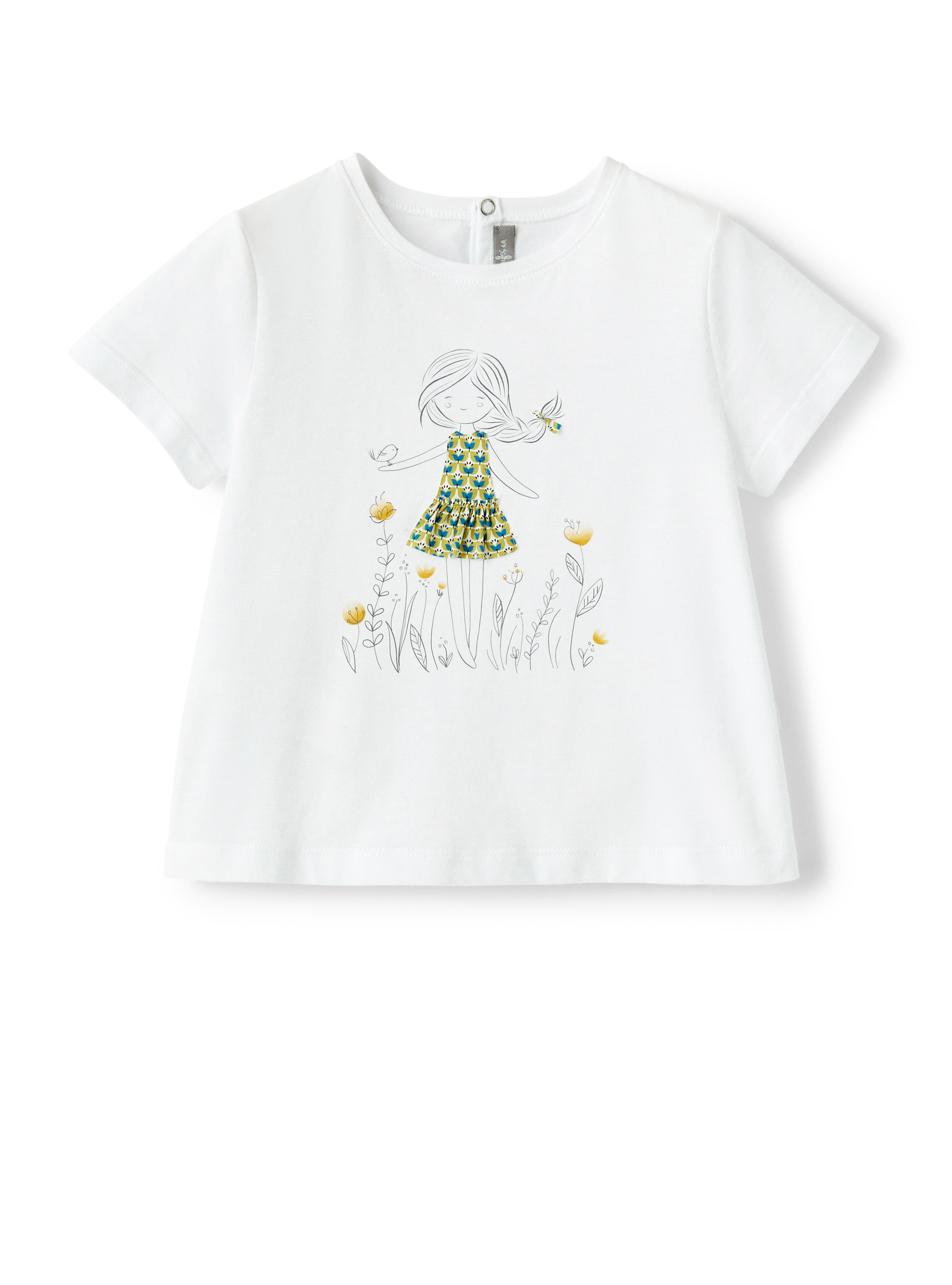 Flared flower T-shirt with girl - White | Il Gufo