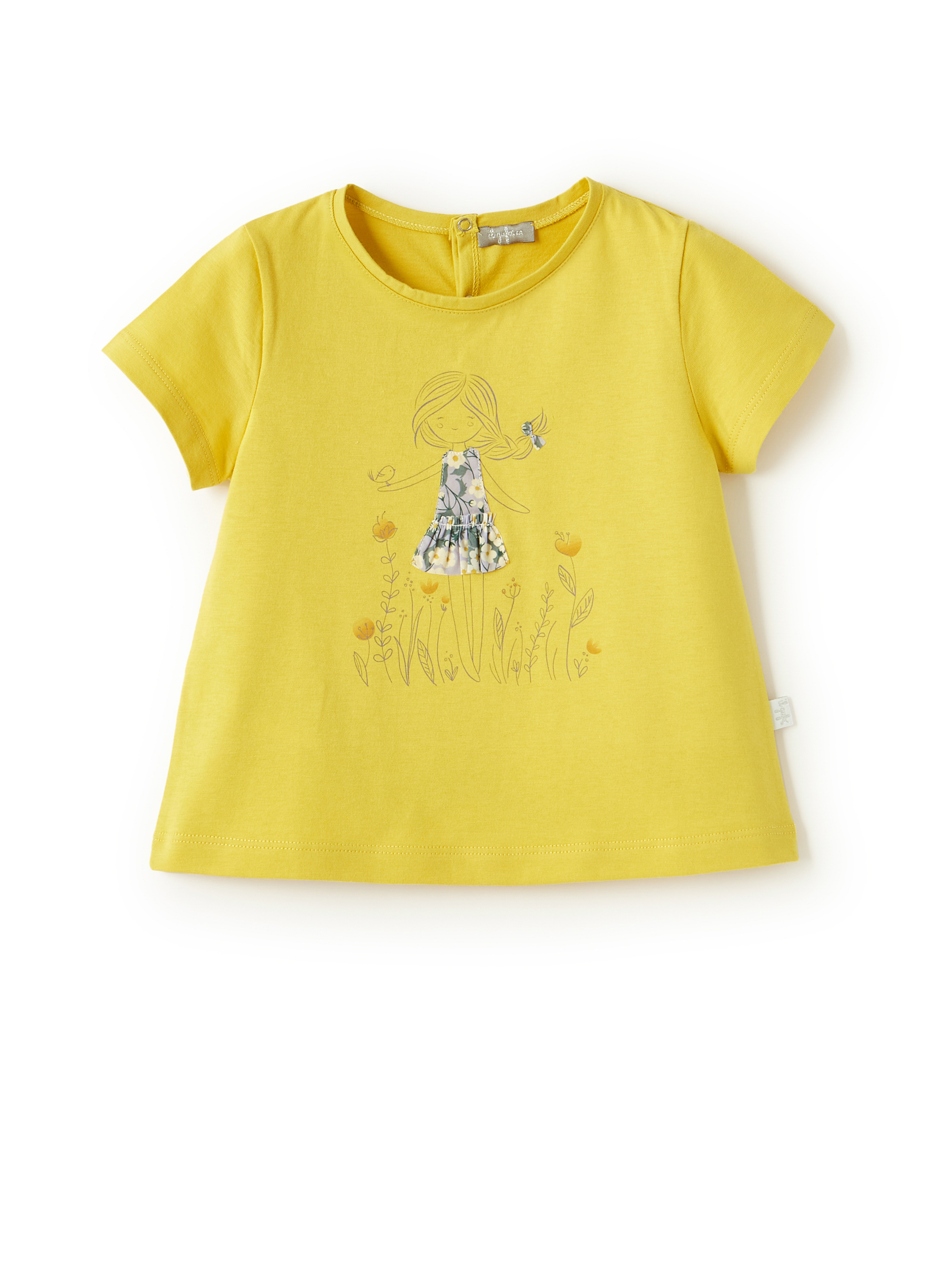 T-shirt en jersey jaune avec petite fille - Jaune | Il Gufo