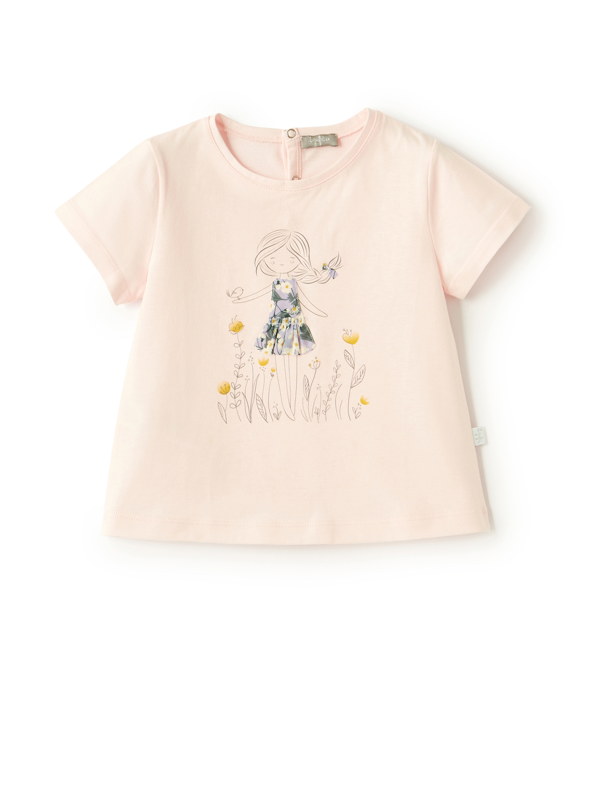 T-shirt en jersey rose avec petite fille - T-shirts - Il Gufo