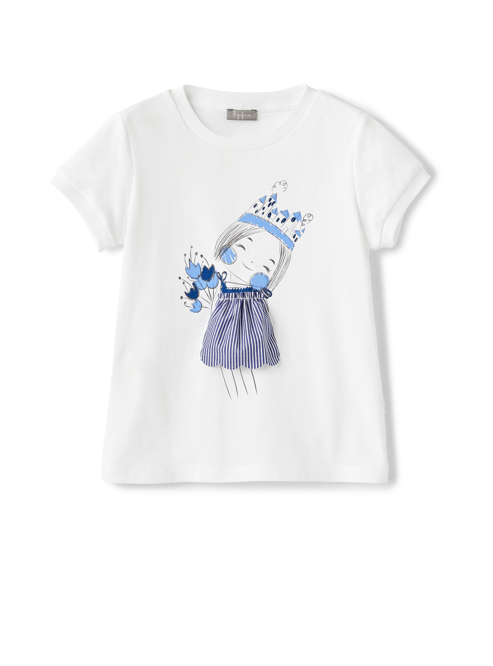 Striped jersey t-shirt with little girl - White | Il Gufo