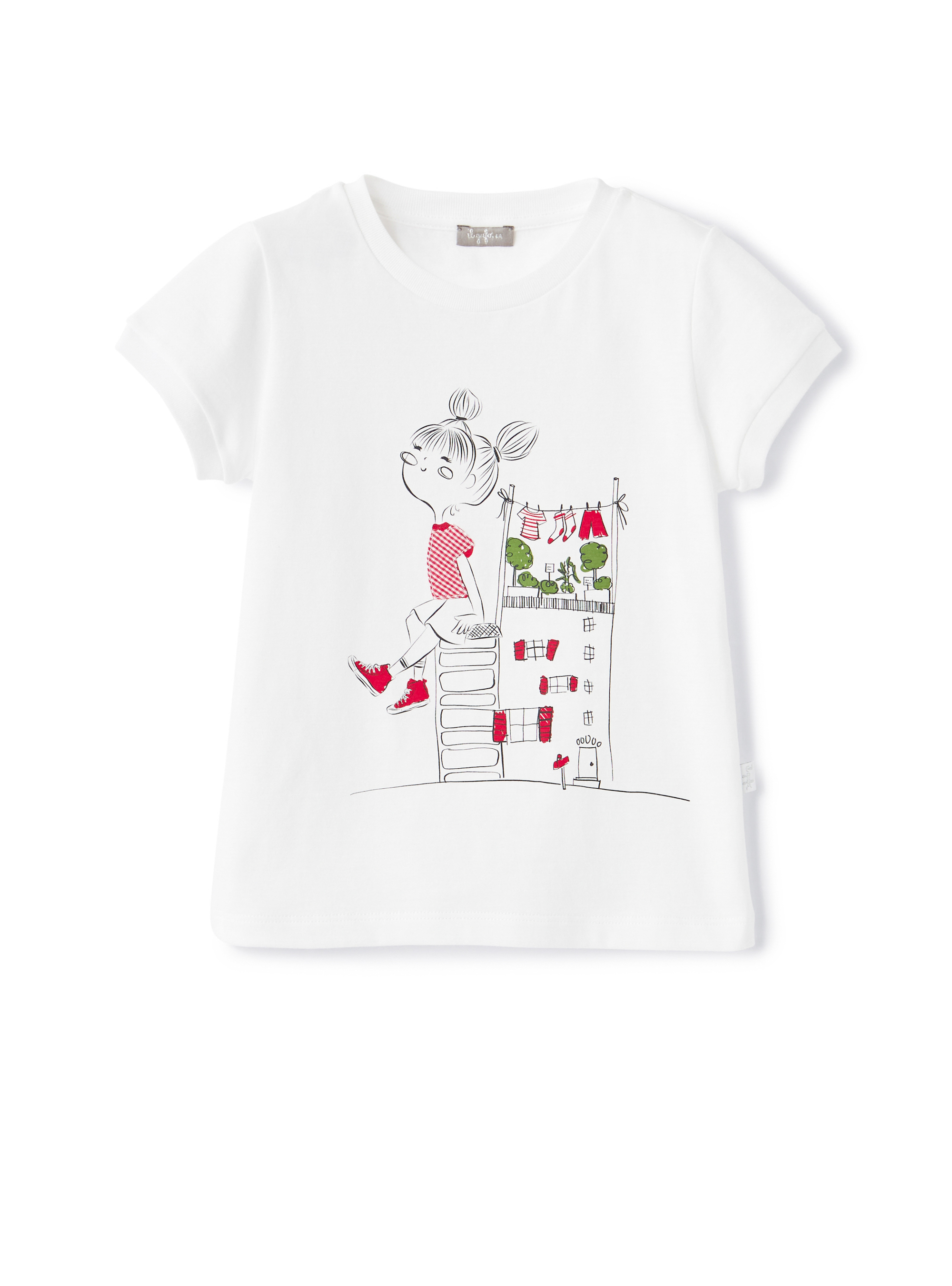 White t-shirt with little girl - T-shirts - Il Gufo