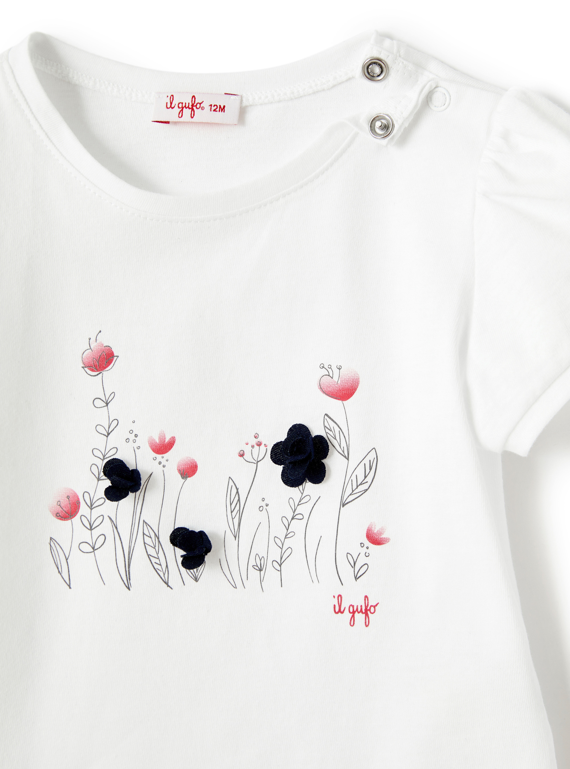 T-shirt avec des fleurs et des manches bouffantes - Blanc | Il Gufo