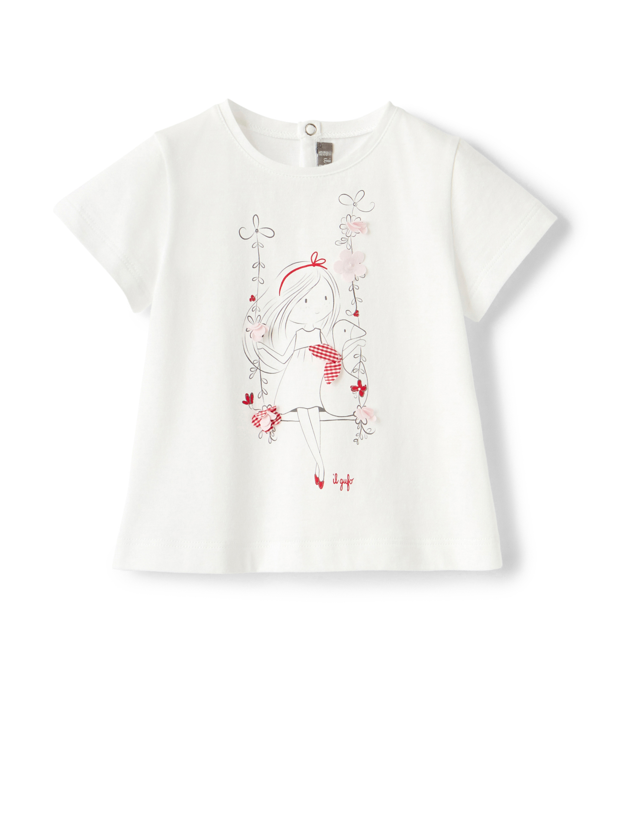 Flared T-shirt with little girl print - White | Il Gufo