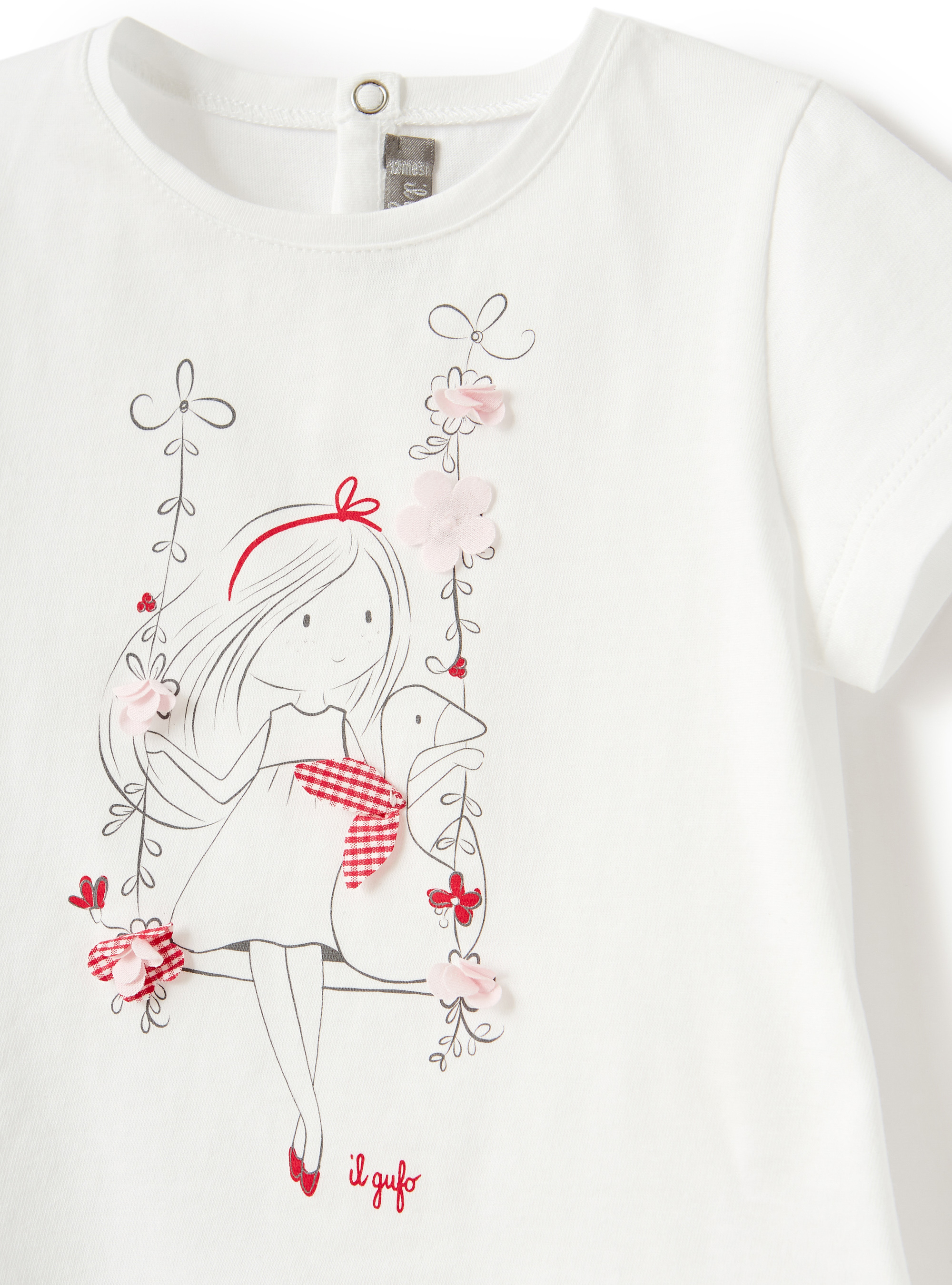 Flared T-shirt with little girl print - White | Il Gufo