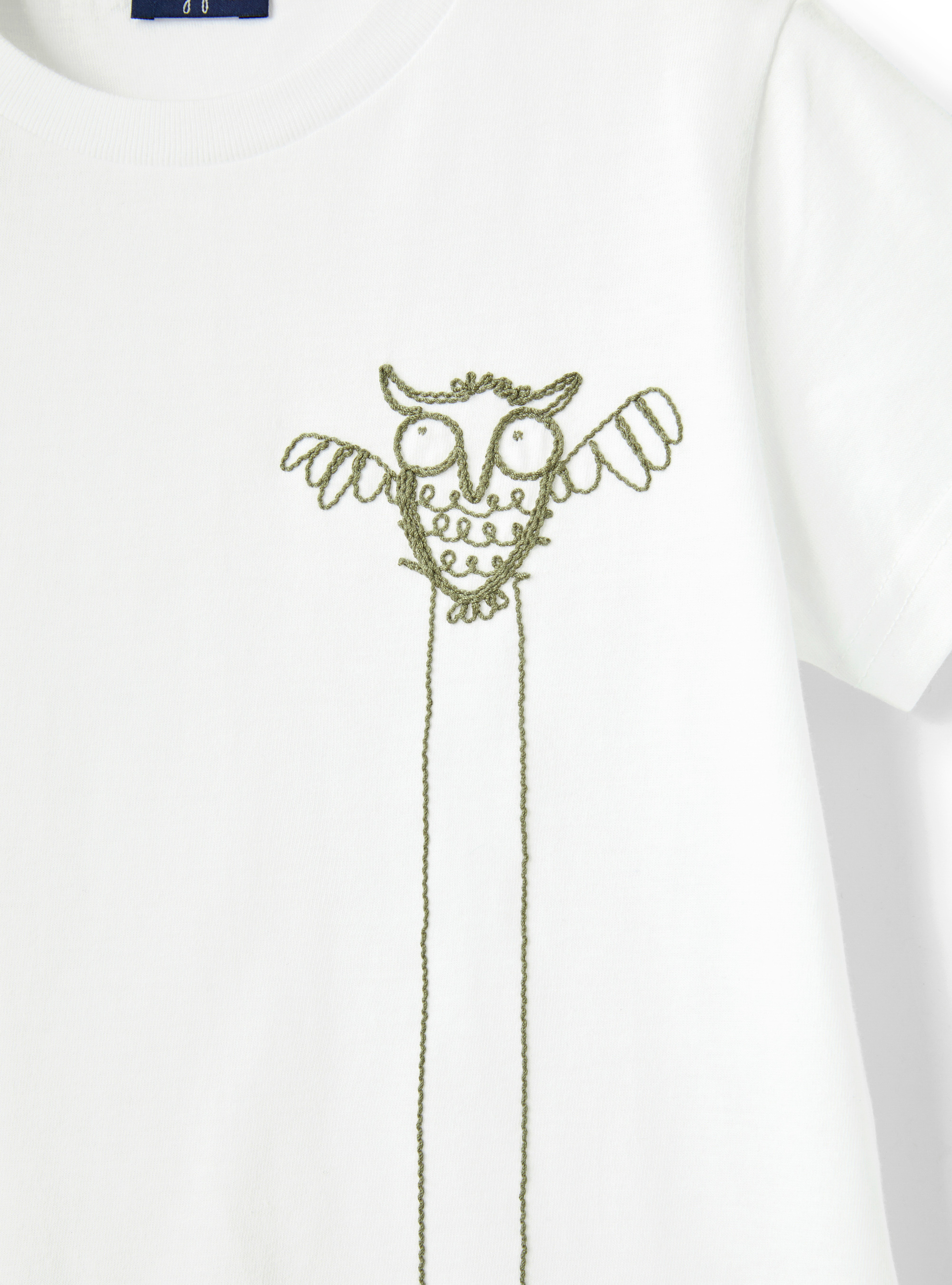 T-Shirt mit aufgestickter Eule - Weiss | Il Gufo