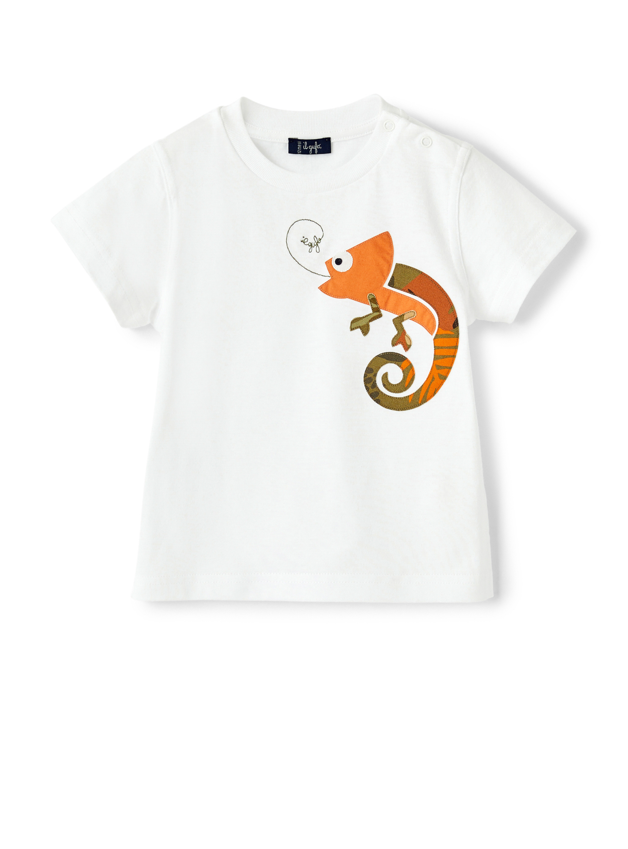 T-shirt with patterned chameleon - White | Il Gufo