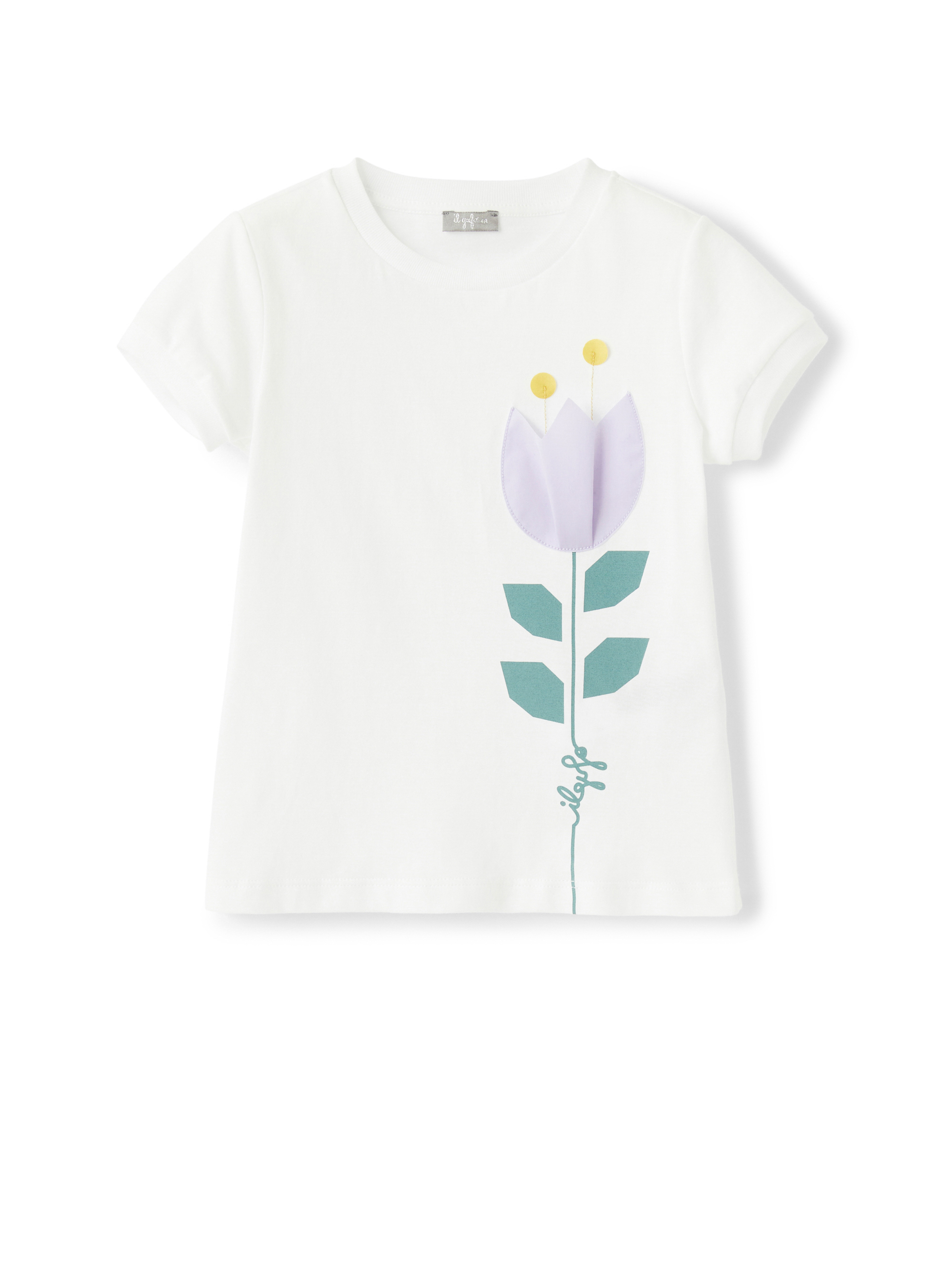 T-shirt bianca con tulipano applicato - T-shirt - Il Gufo