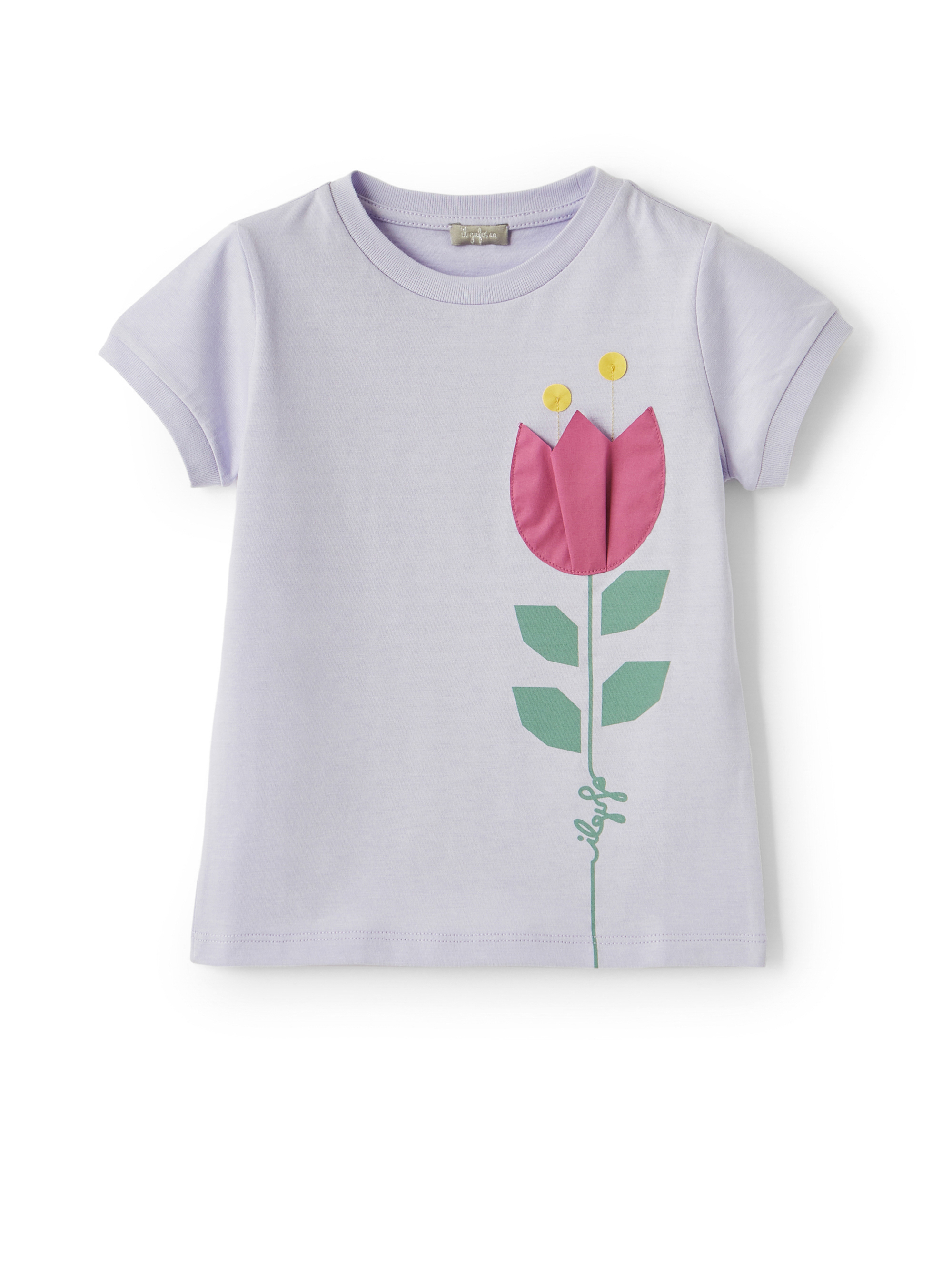 Lilac T-shirt with applied tulip - T-shirts - Il Gufo