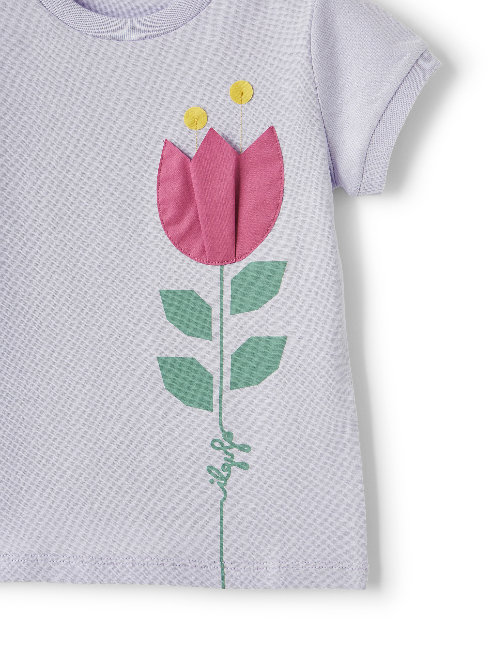 Lillafarbenes T-Shirt mit applizierter Tulpe - Lila | Il Gufo