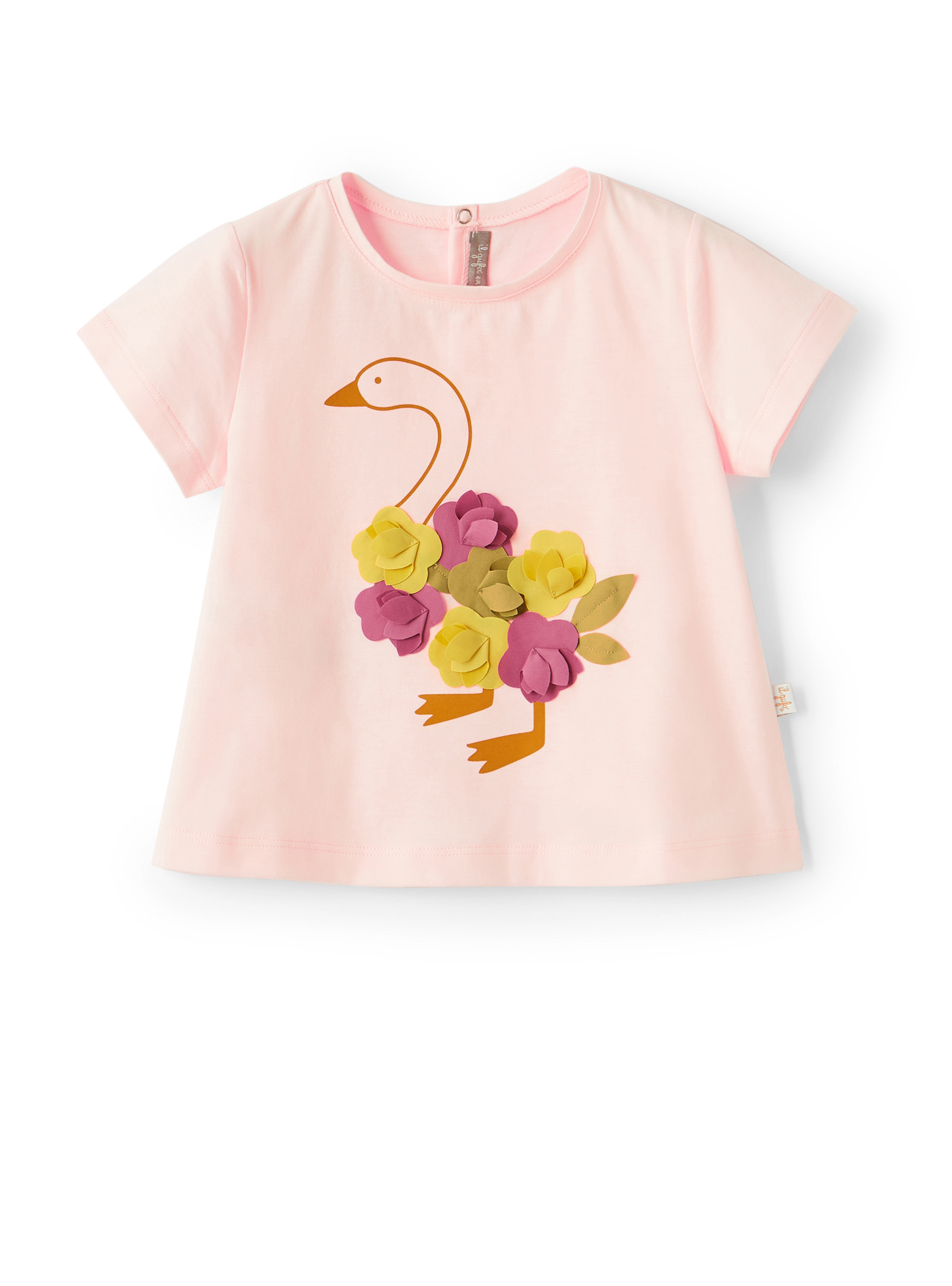 White t-shirt with goose print - Pink | Il Gufo