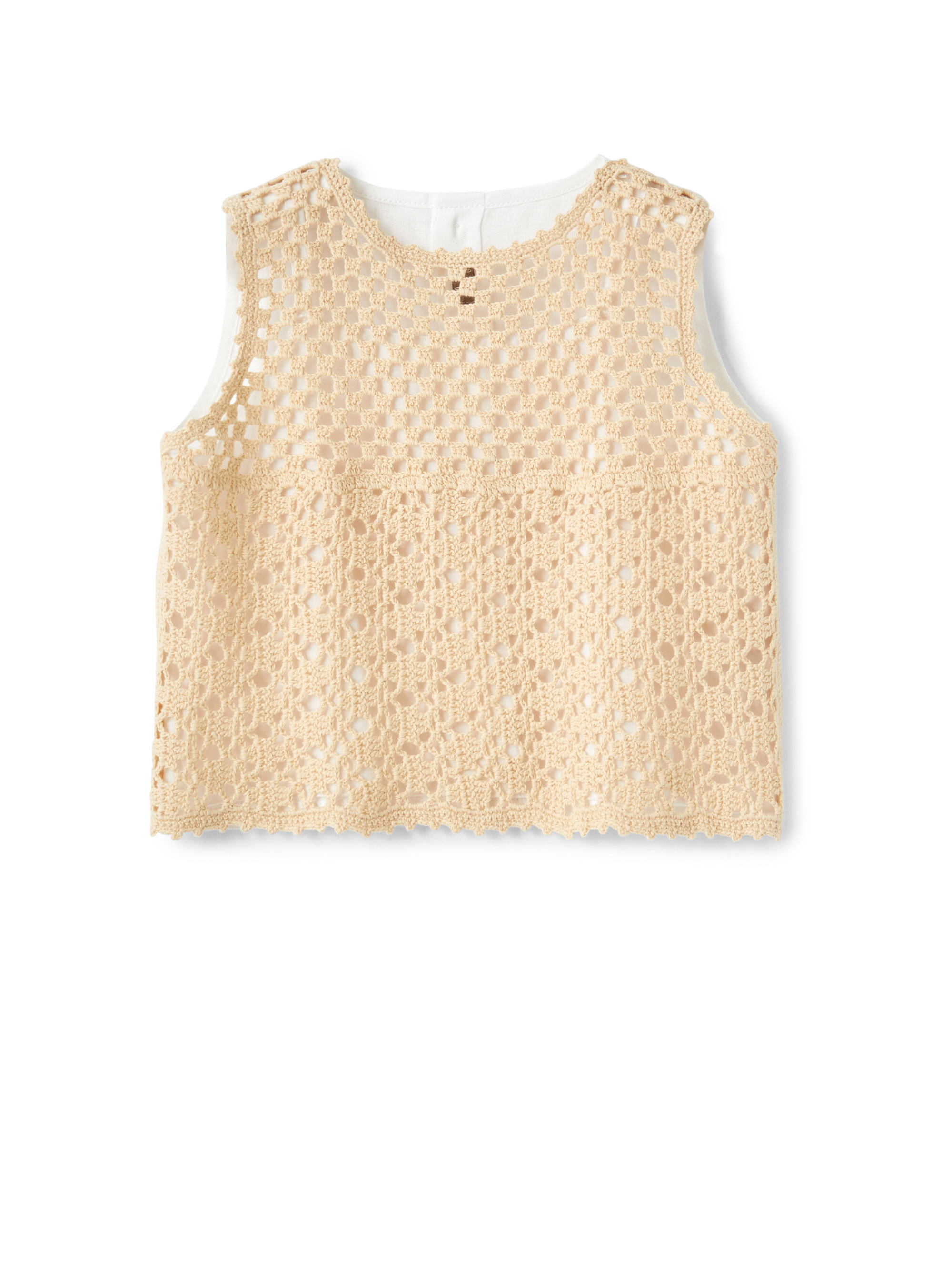 White crochet and linen top - T-shirts - Il Gufo